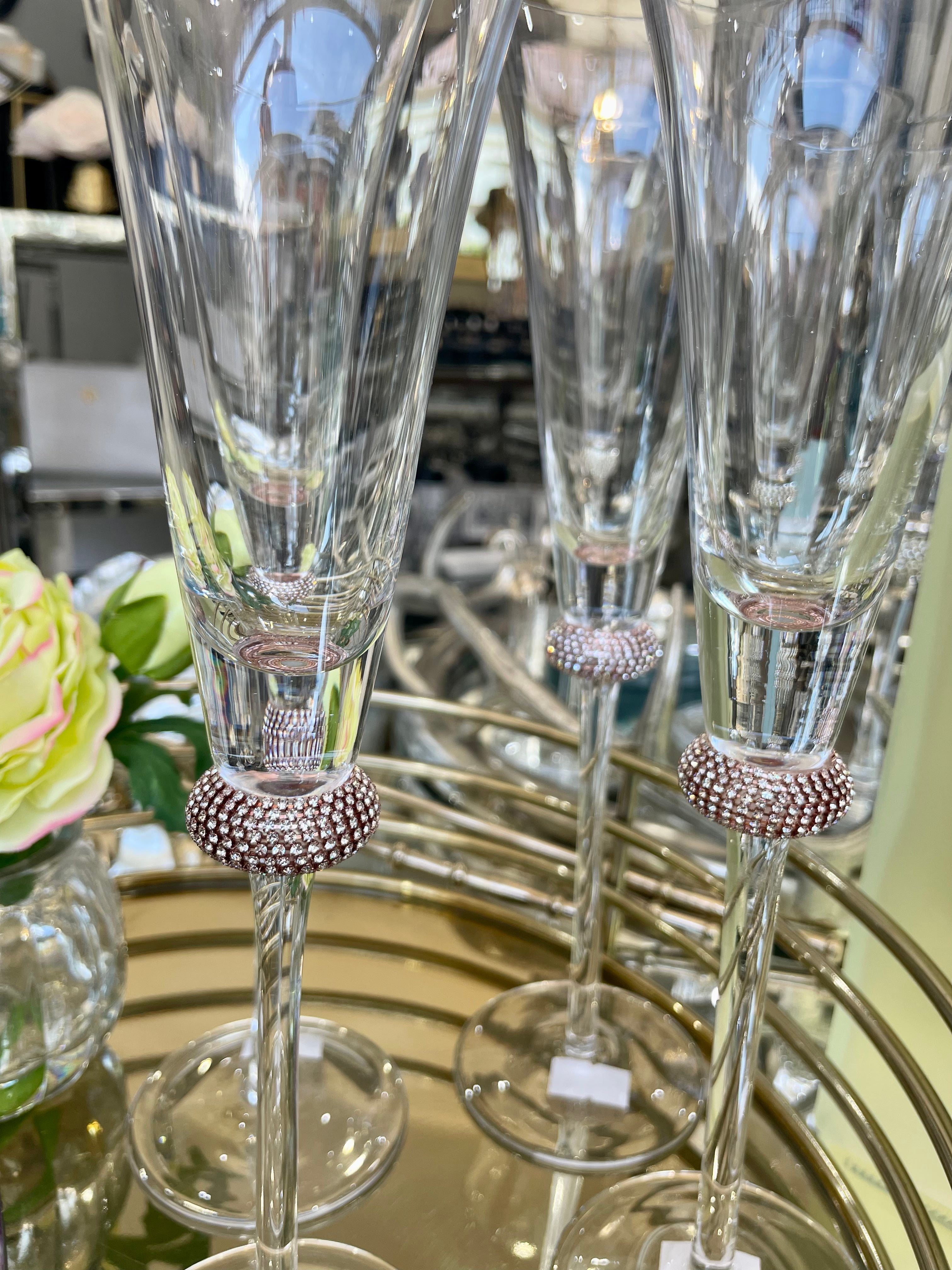 Rose Gold Thin Diamanté Ball Champagne Flute