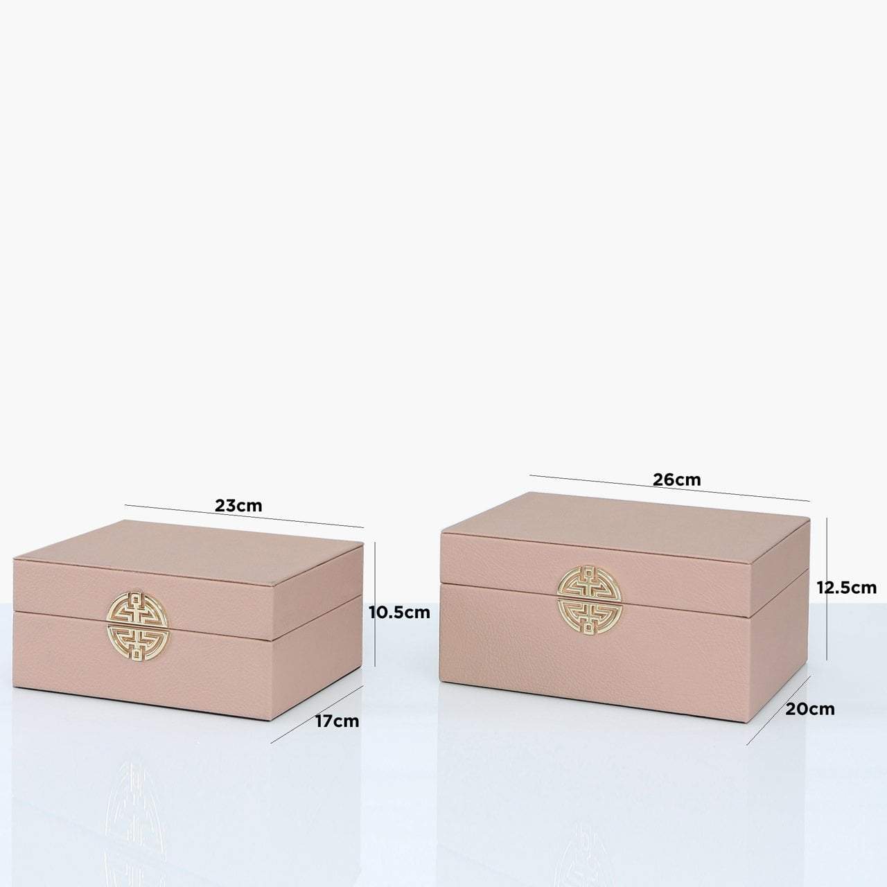 Set of Two Pink Faux Leather Storage Boxes with Gold Detail