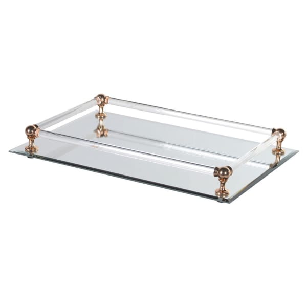 Mirrored Rectangular Tray with Clear Handles
