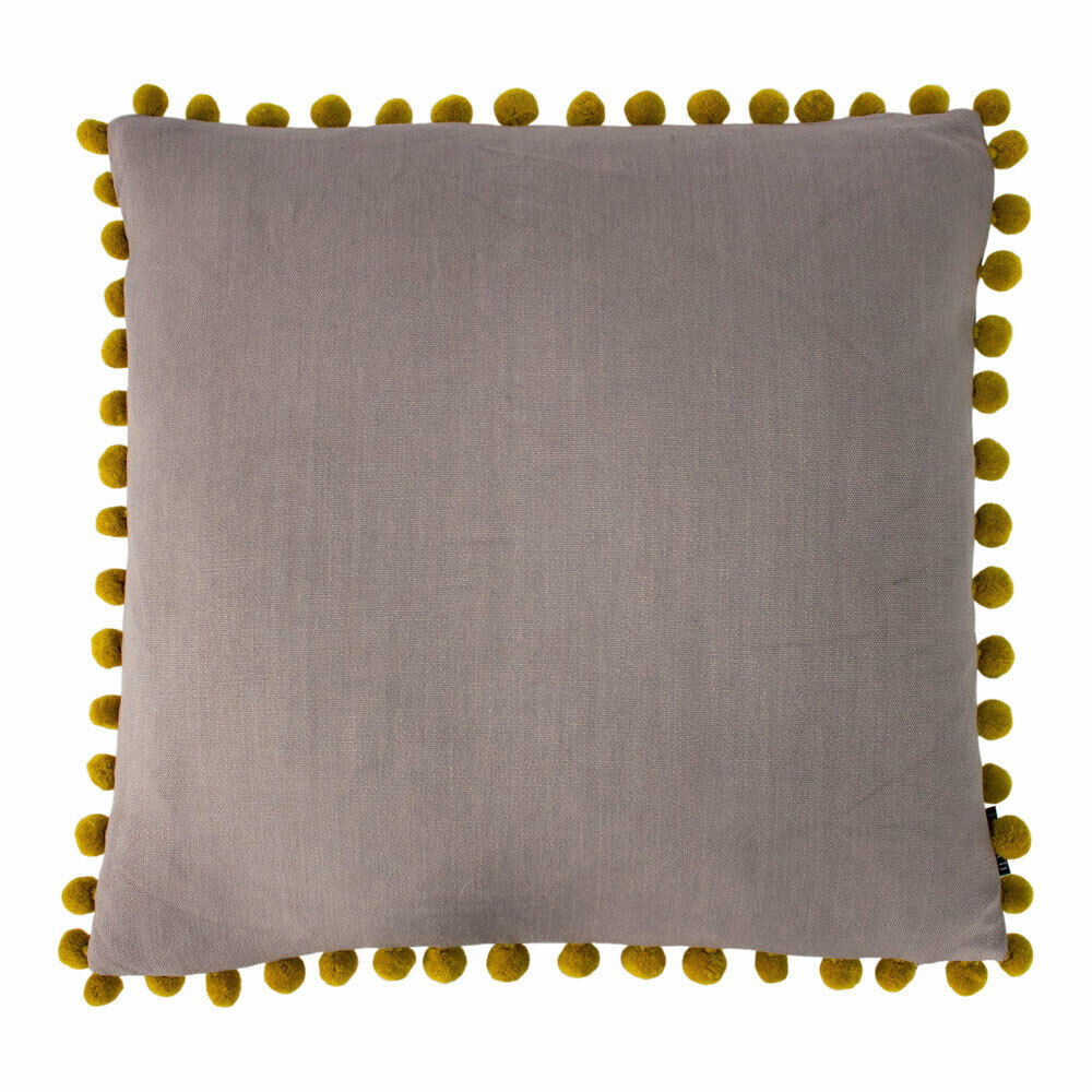 Bohemian Style Velvet Pom Pom Tasselled Cushion in Dove and Gold