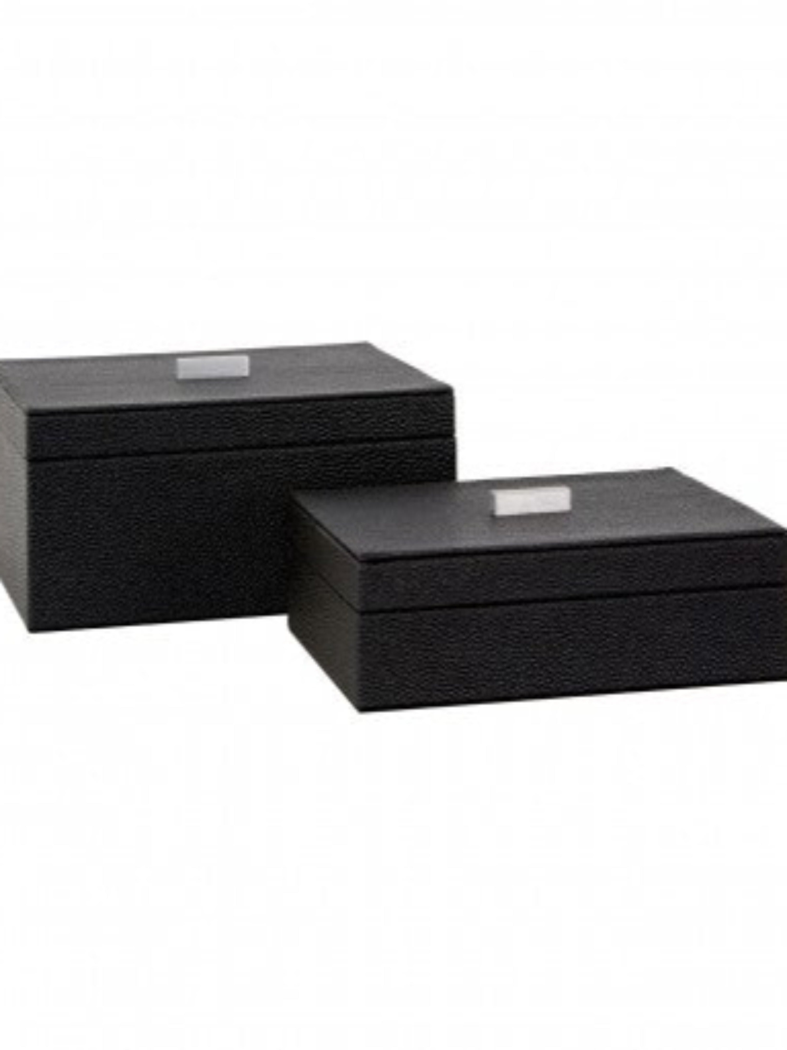 Set of Two Black Faux Leather Storage Boxes with Ivory Handle
