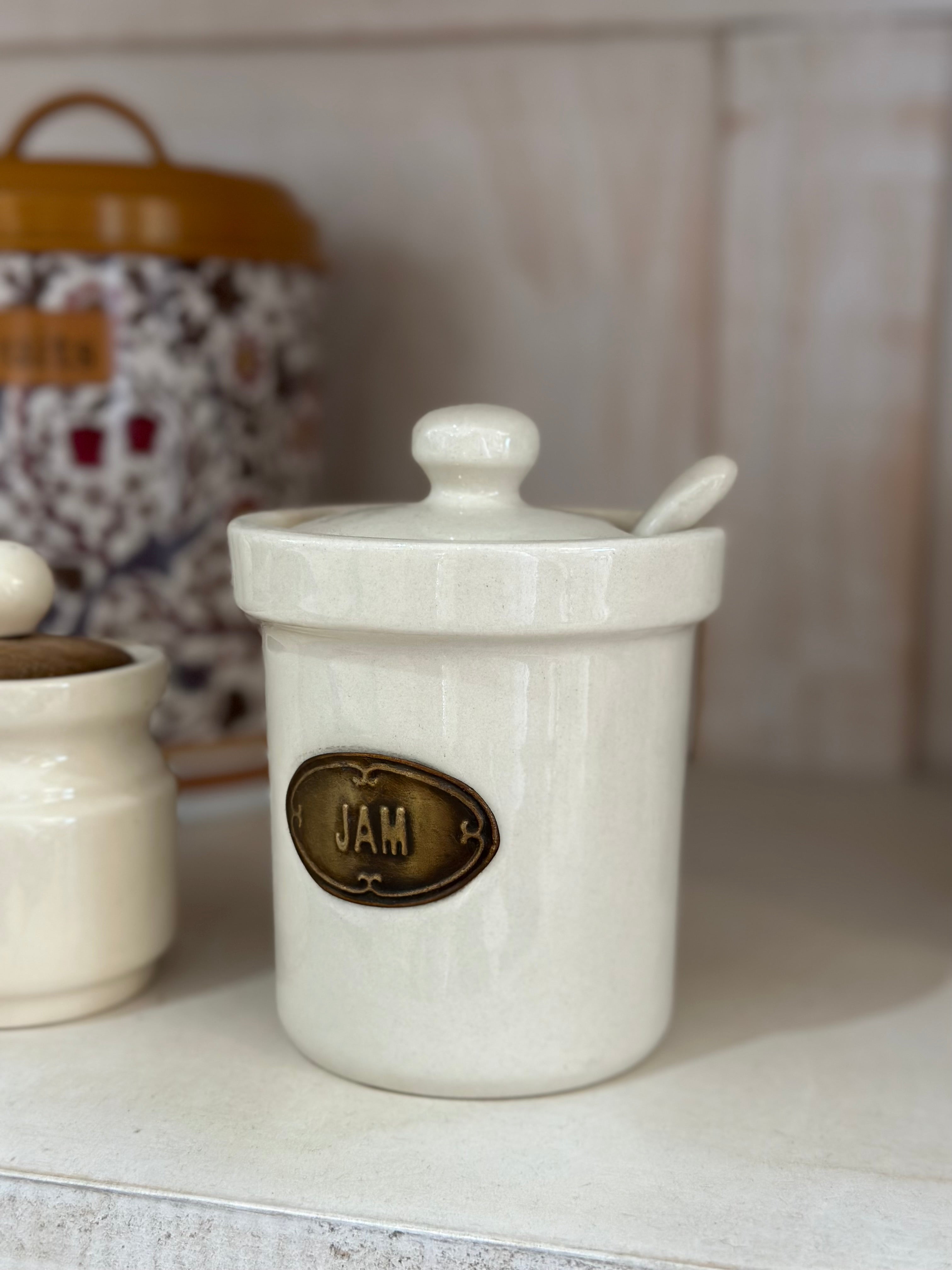 Country Cottage Cream Ceramic Jam Jar and Spoon