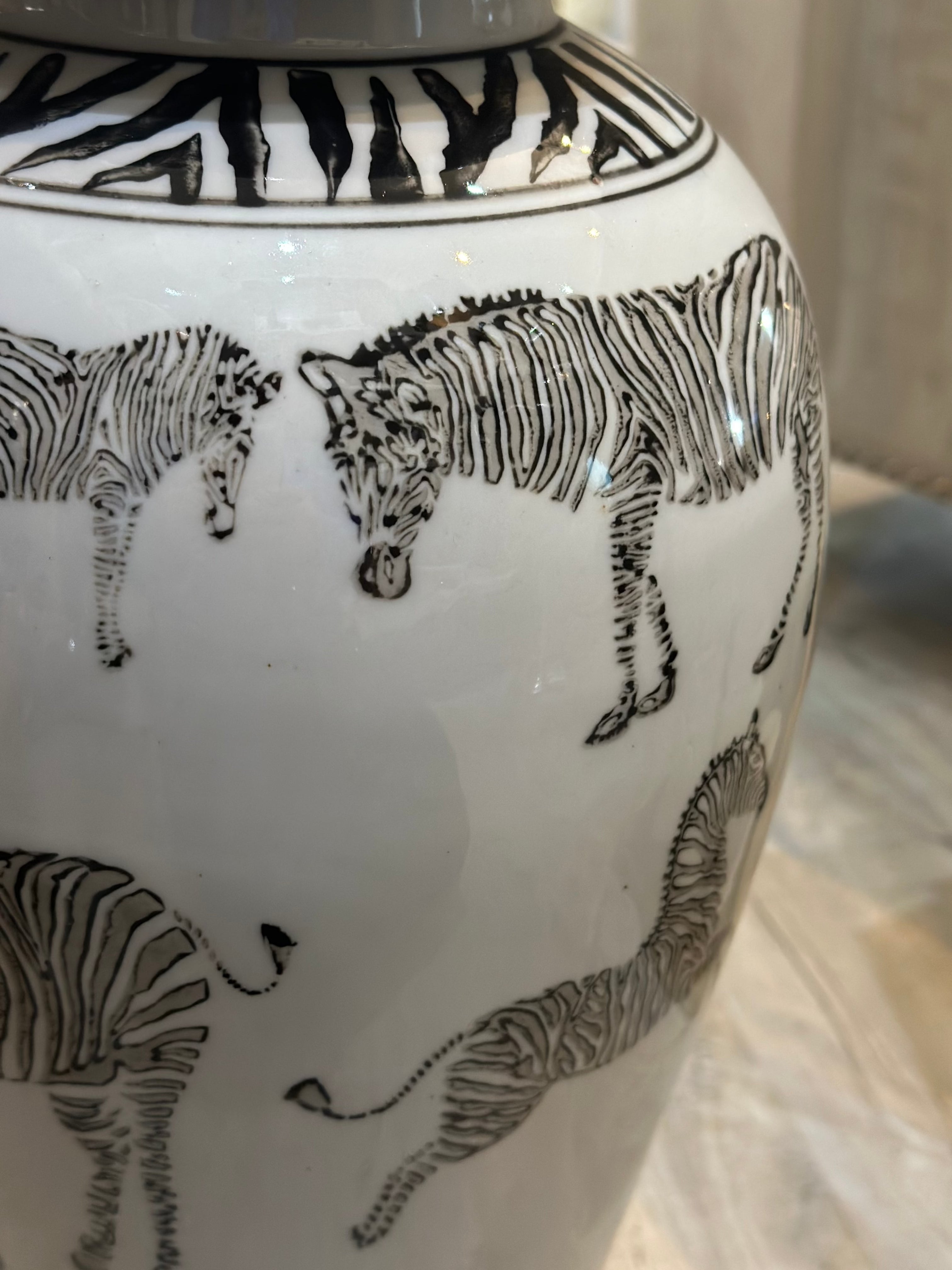 Large Zebra Print Ginger Jar