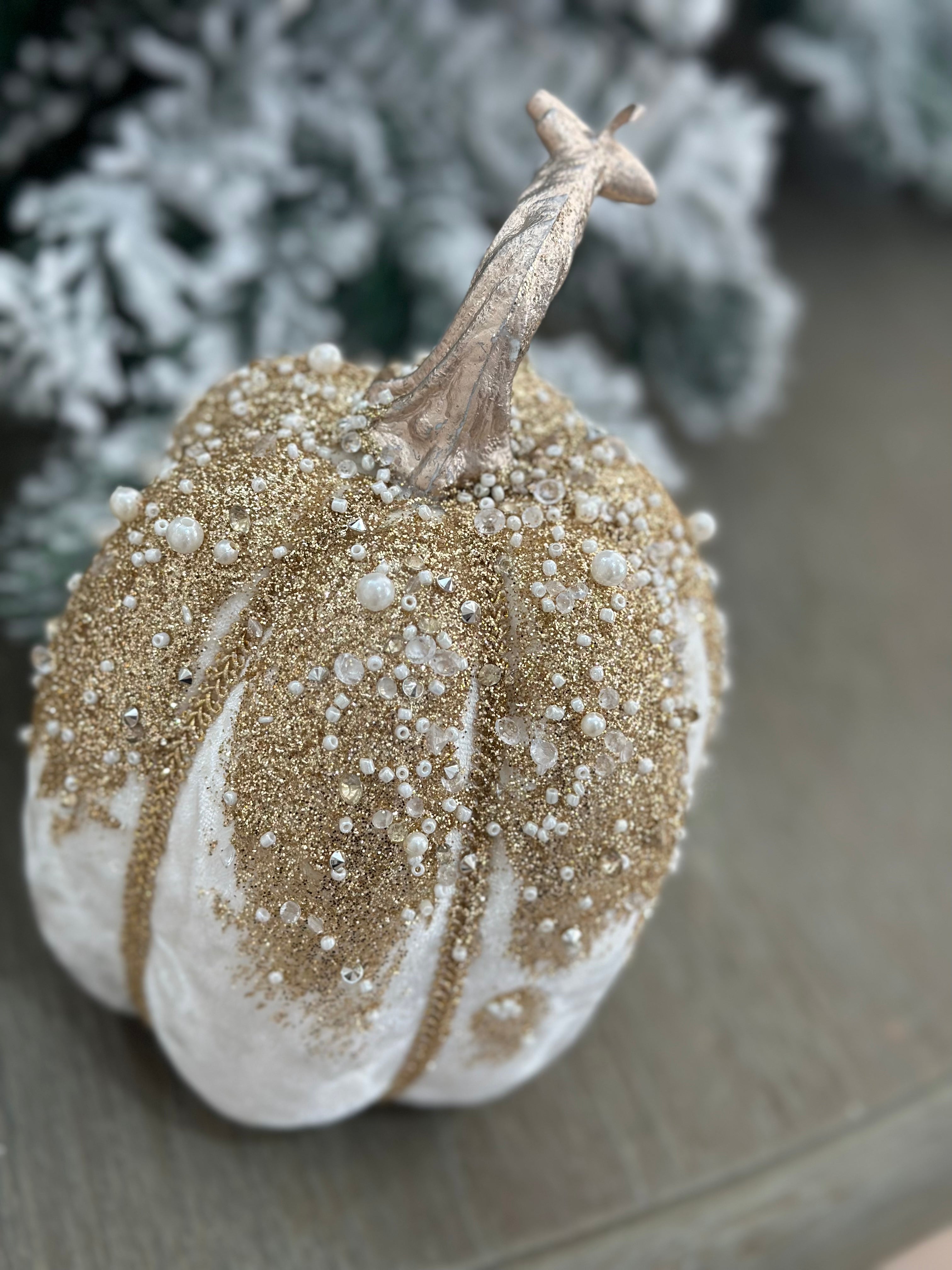 Velvet Beaded Decorative Pumpkin