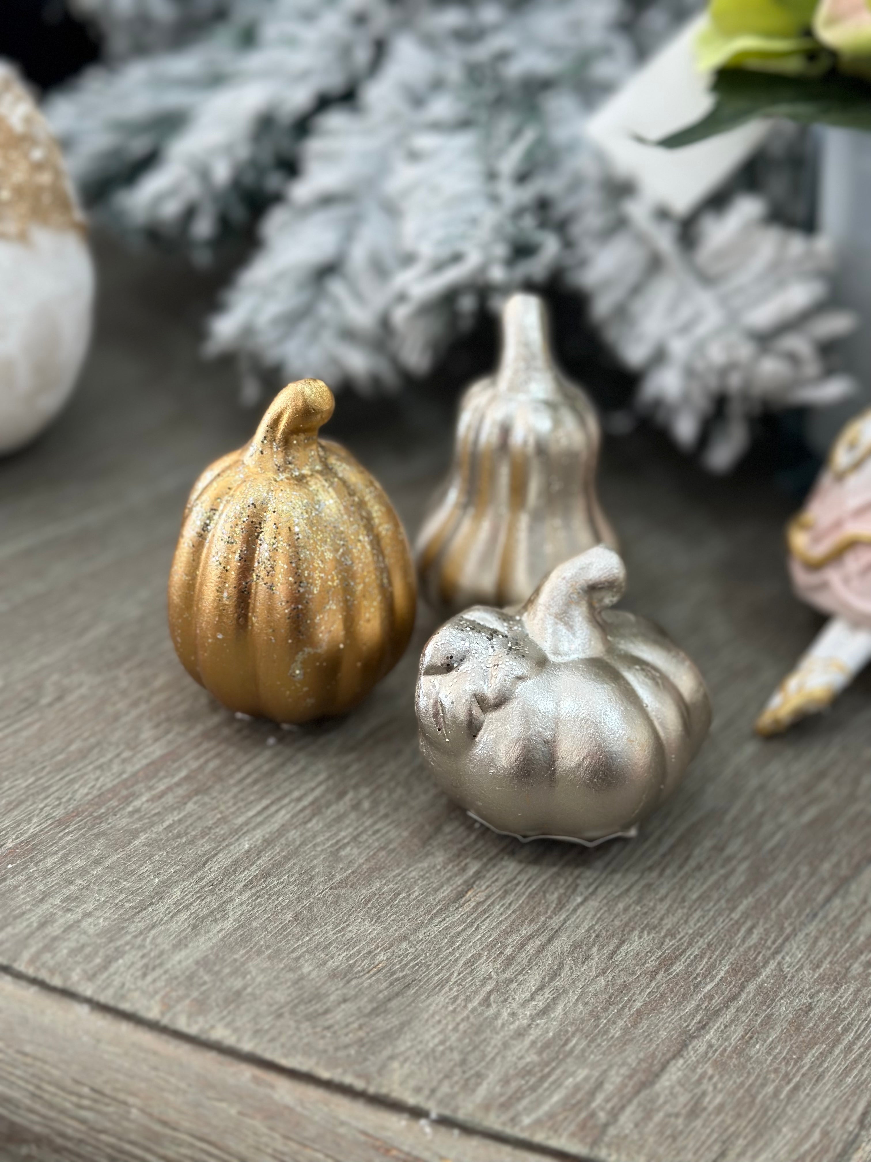Gold and Silver Pumpkin Ornaments