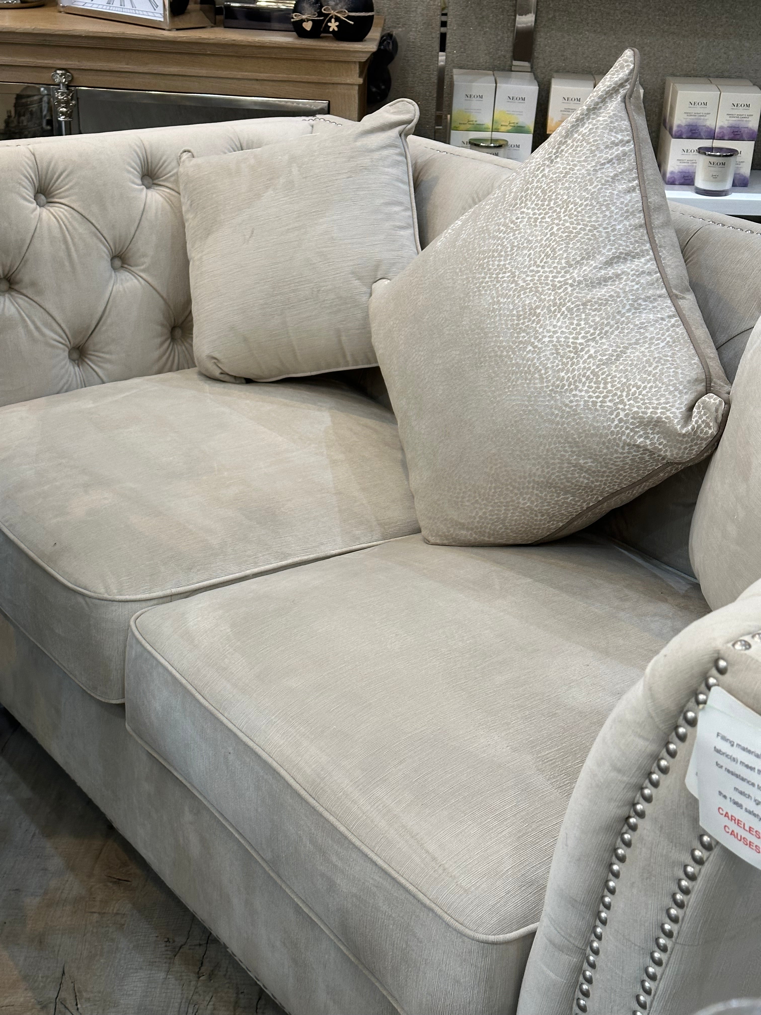 Stone Buttoned Two Seater Sofa