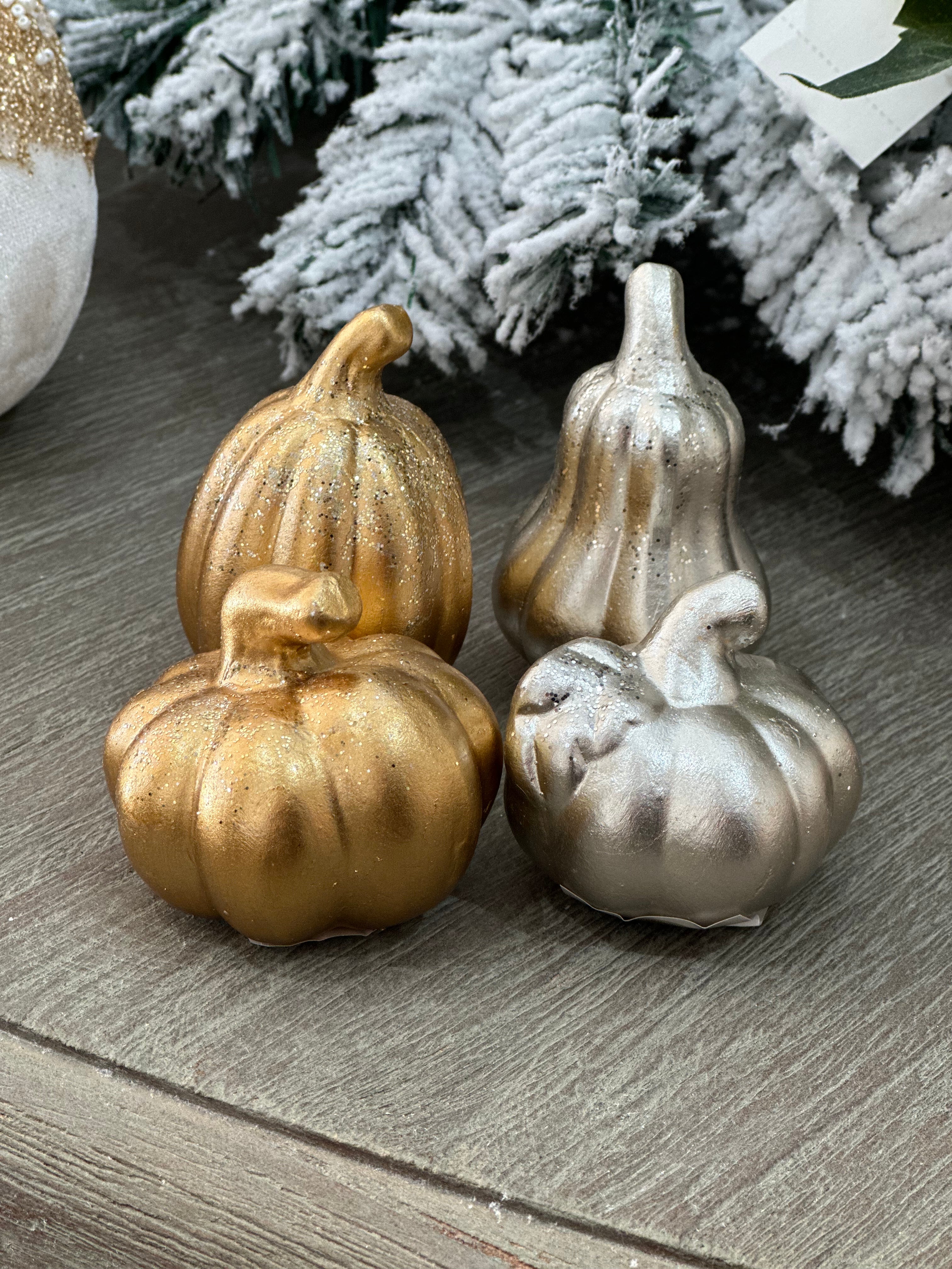 Gold and Silver Pumpkin Ornaments