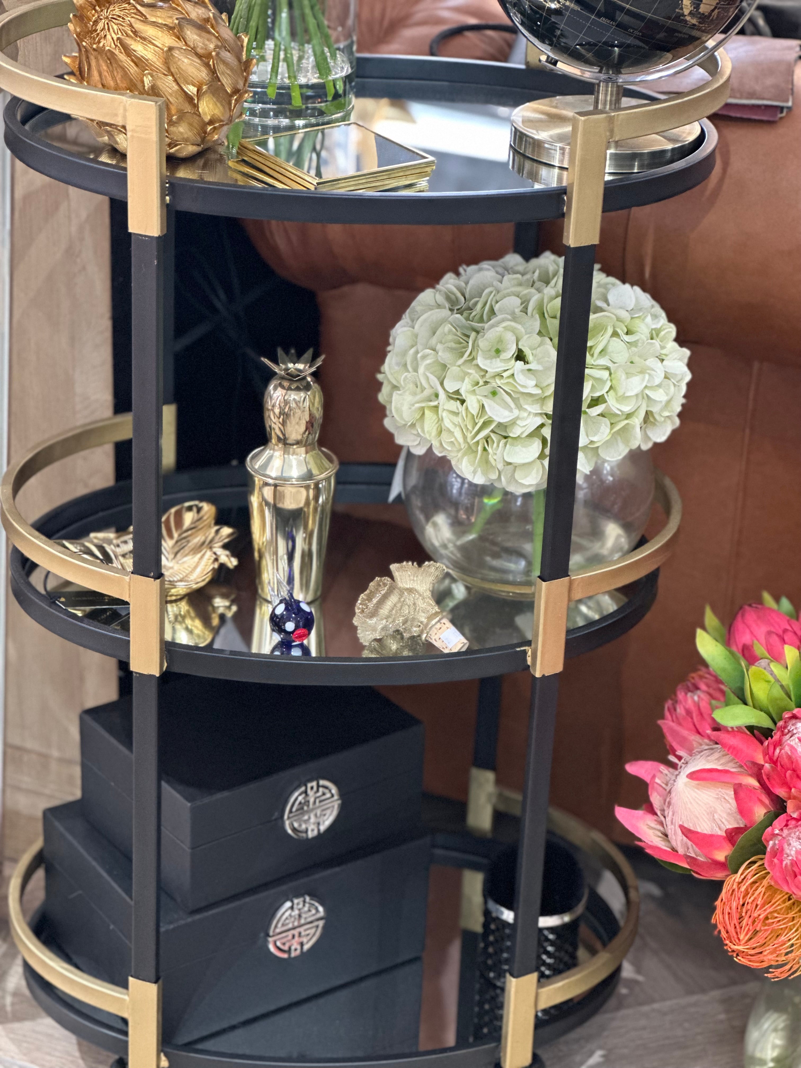 Black and Gold Three Tier Drinks Trolley