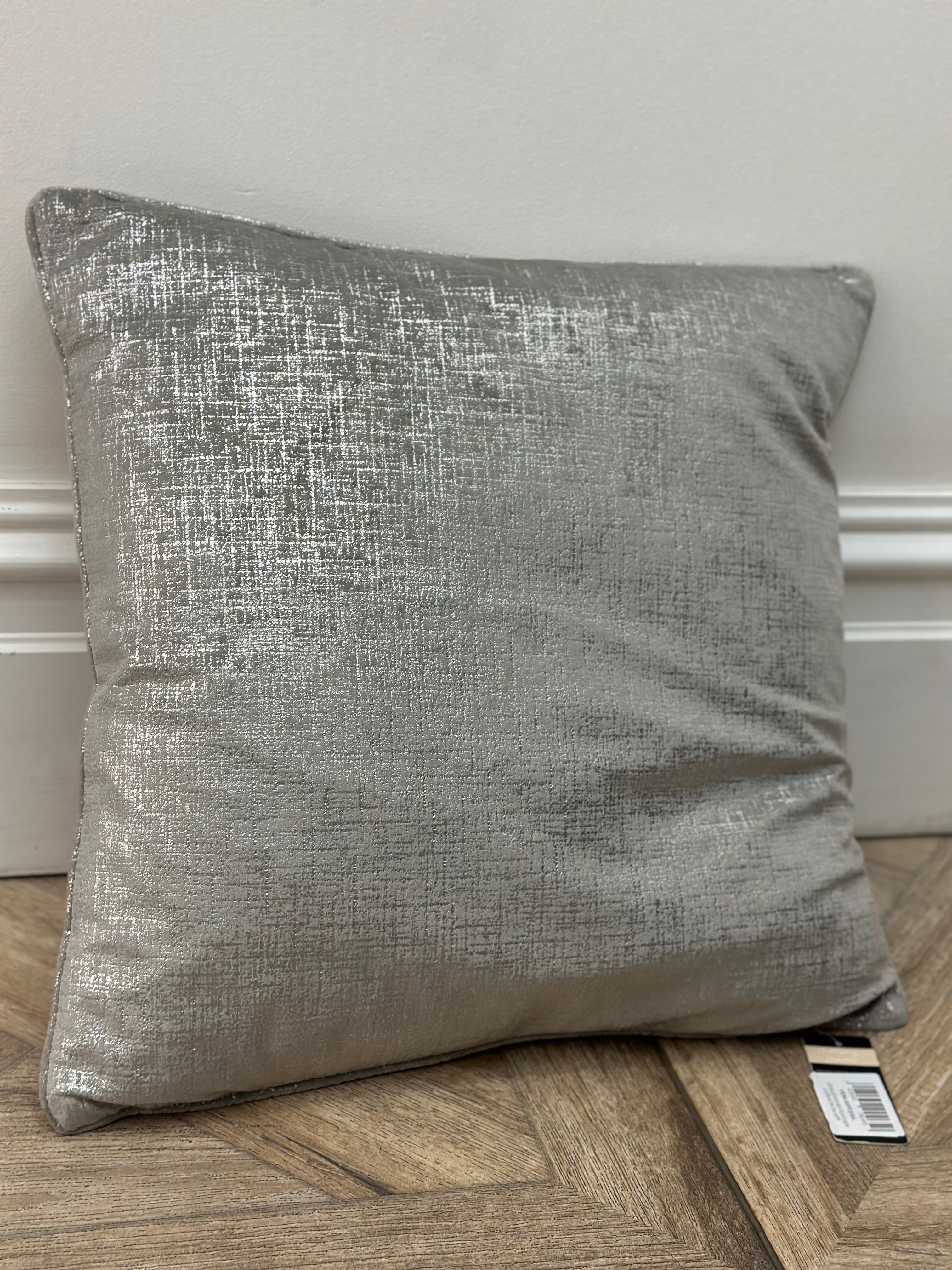 Metallic Silver Feather Cushion