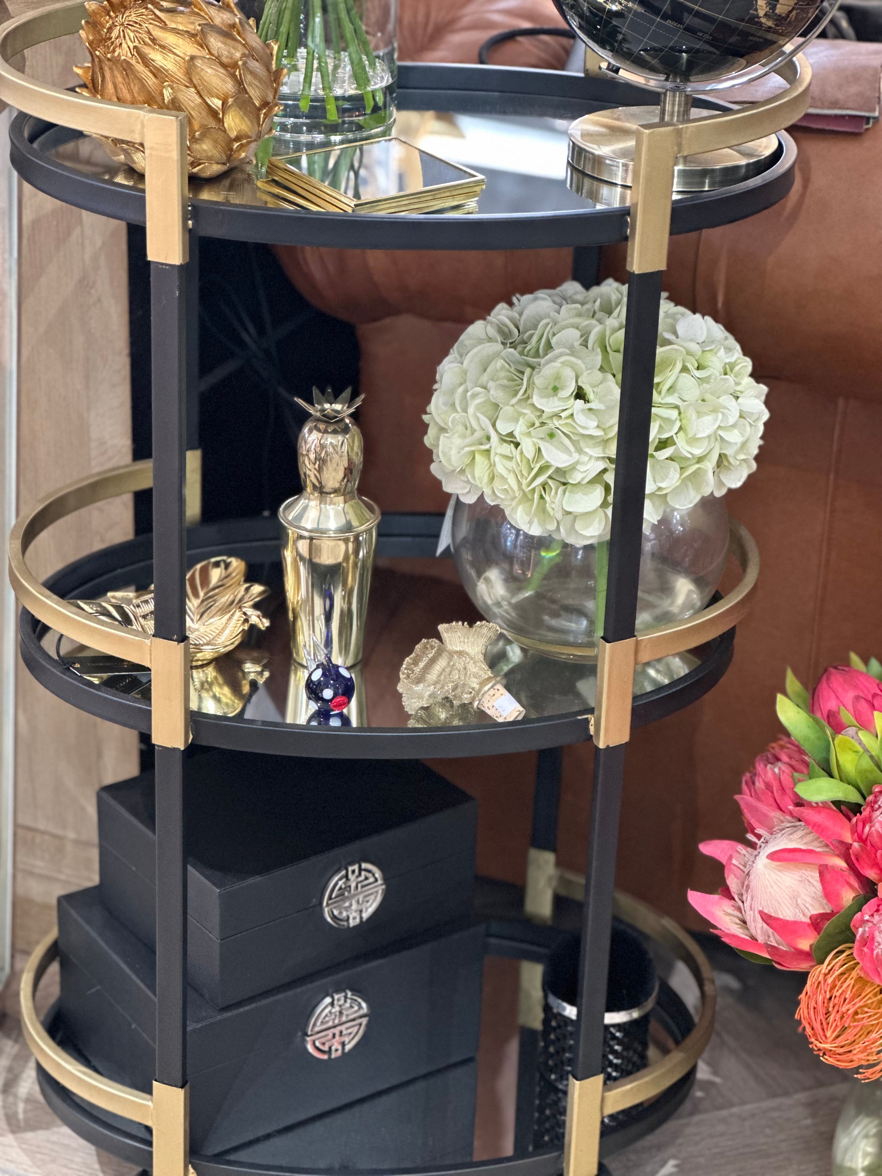 Black and Gold Three Tier Drinks Trolley