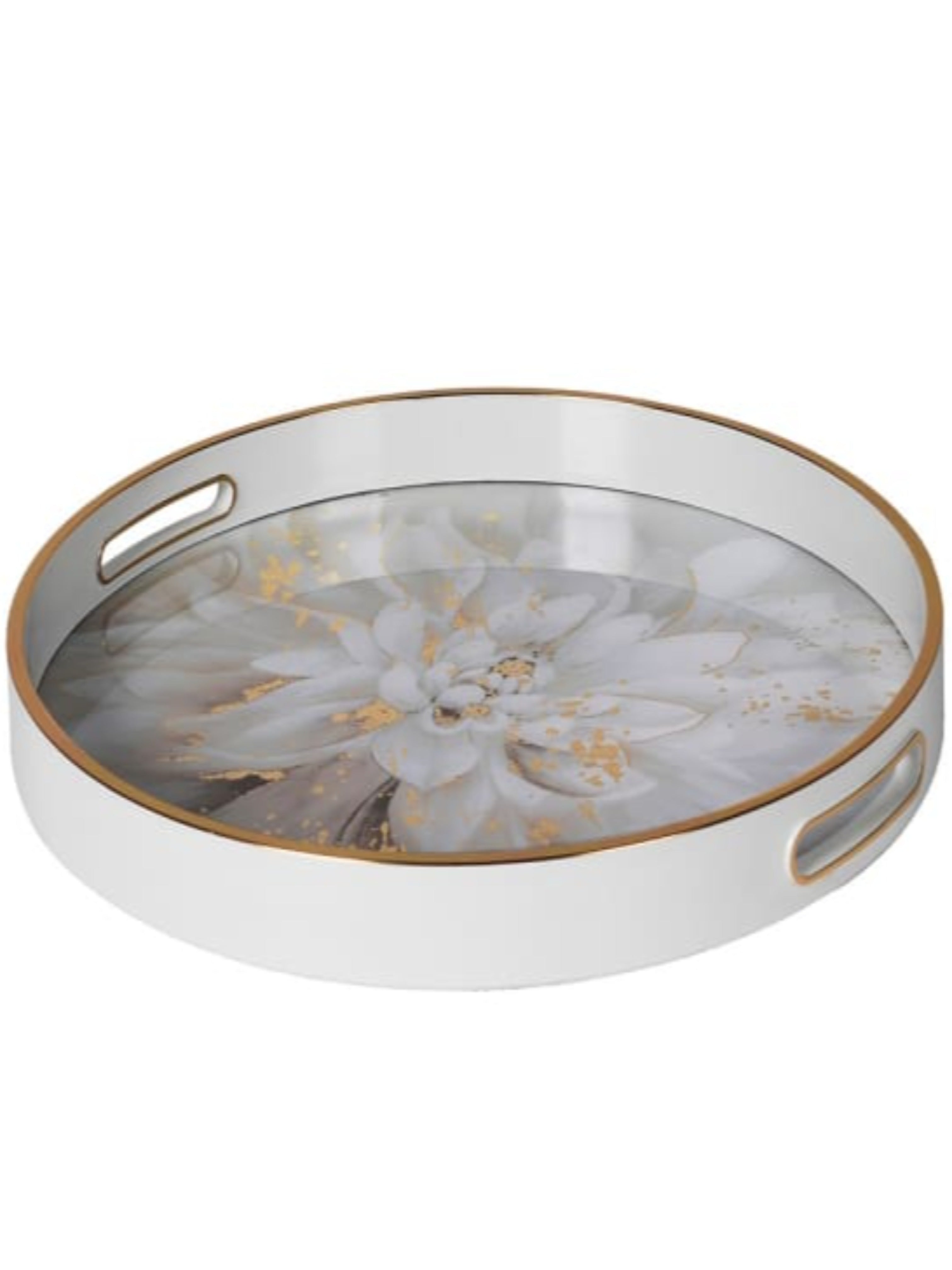 White Floral Tray with Golden Accents