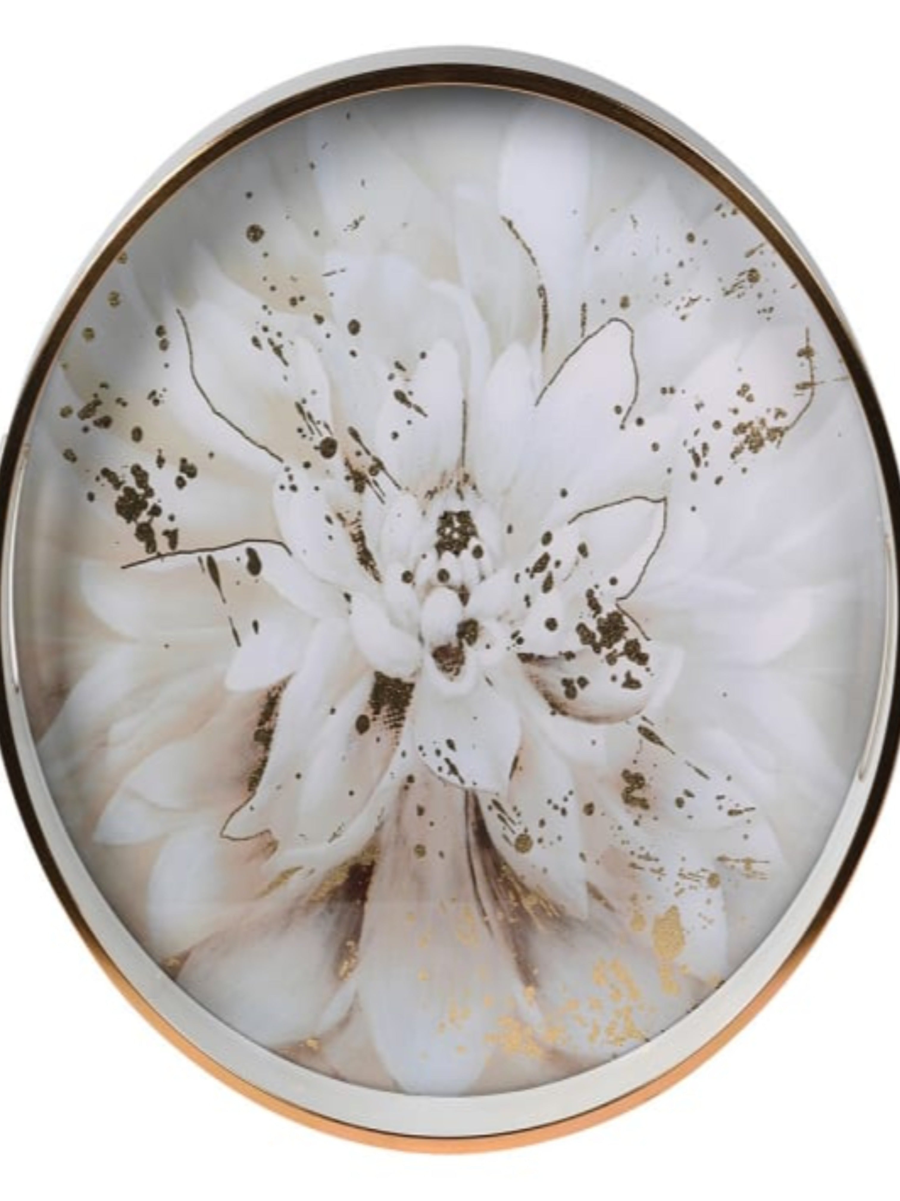 White Floral Tray with Golden Accents