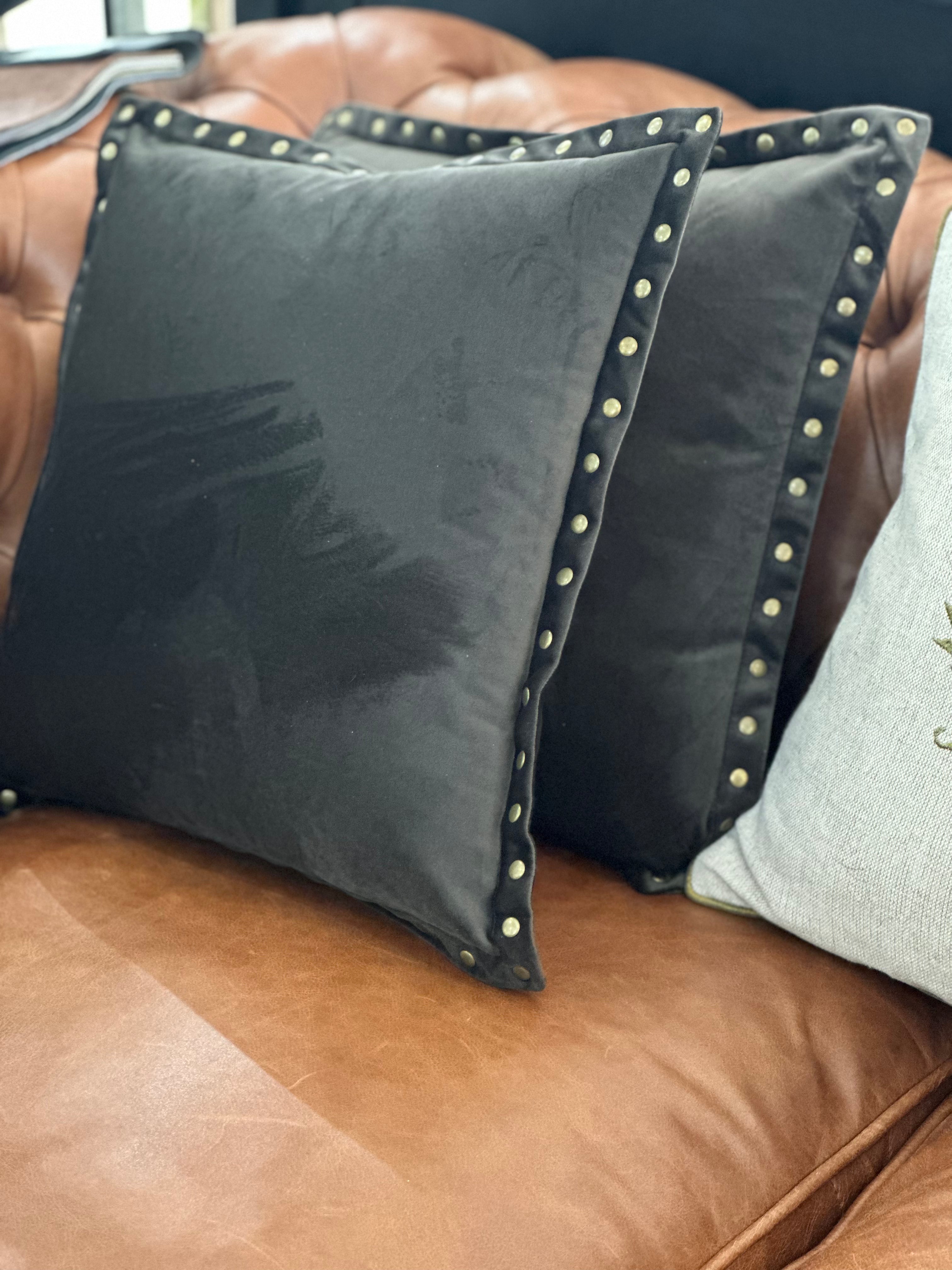 Musky Grey Cushion with Golden Stud Edging