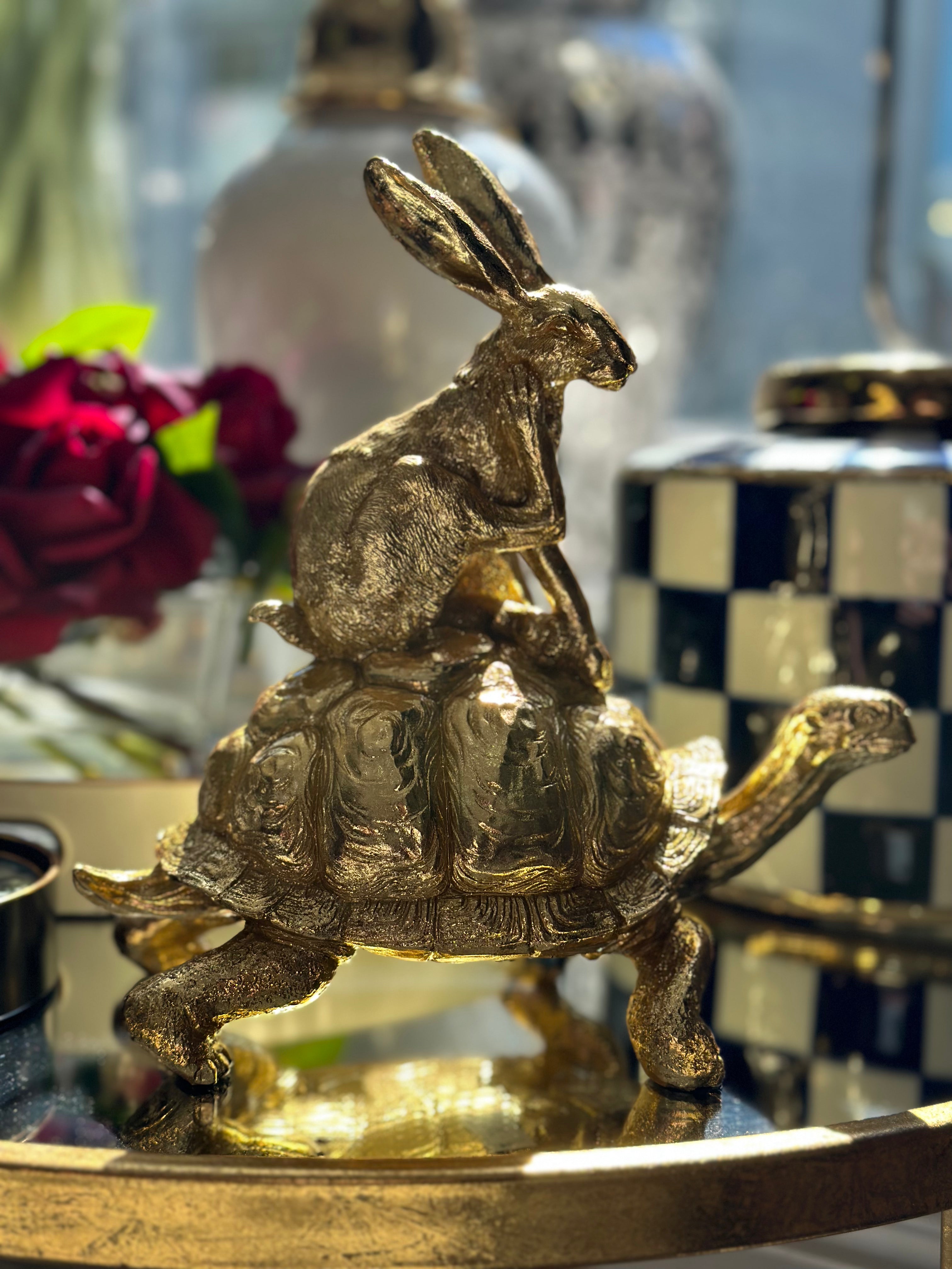 Golden Hare and Tortoise Ornament