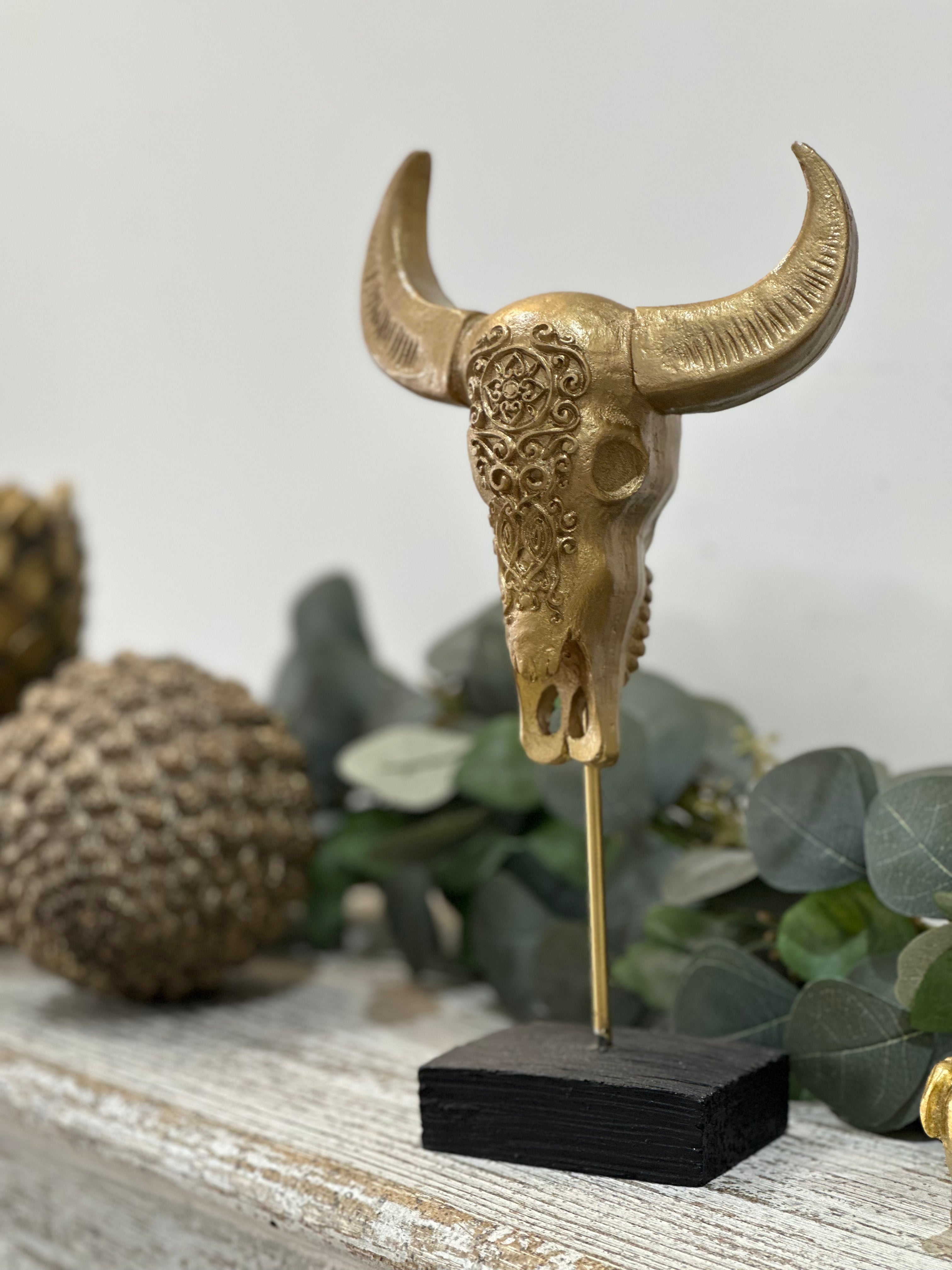 Gold Patterned Bison Skull Ornament