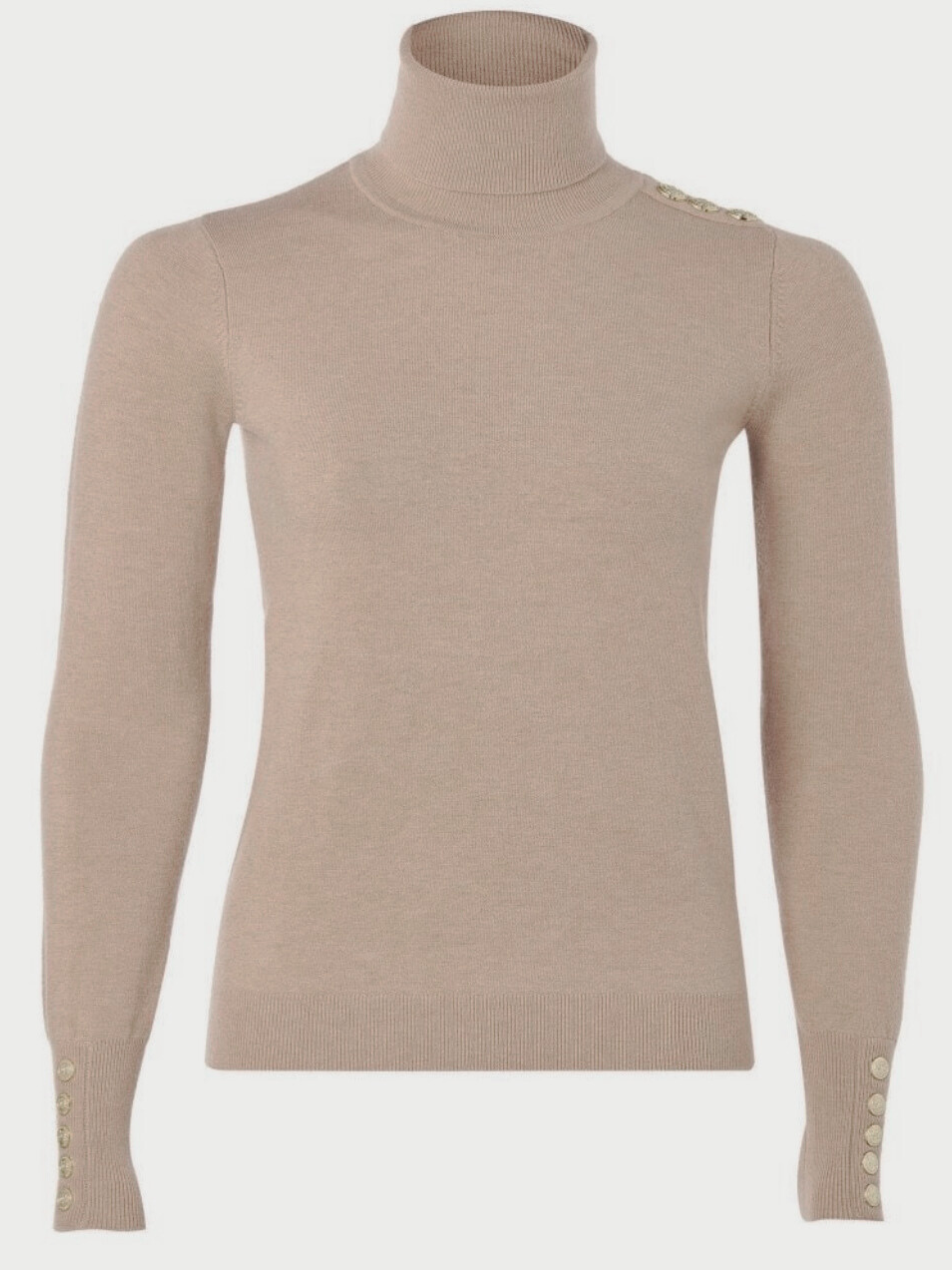 Holland Cooper Button Knit Roll Neck in Oatmeal