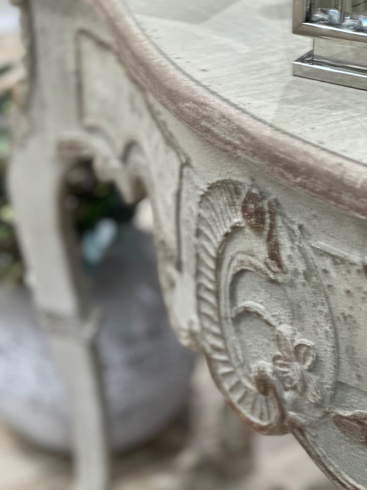 Distressed Carved Console Table