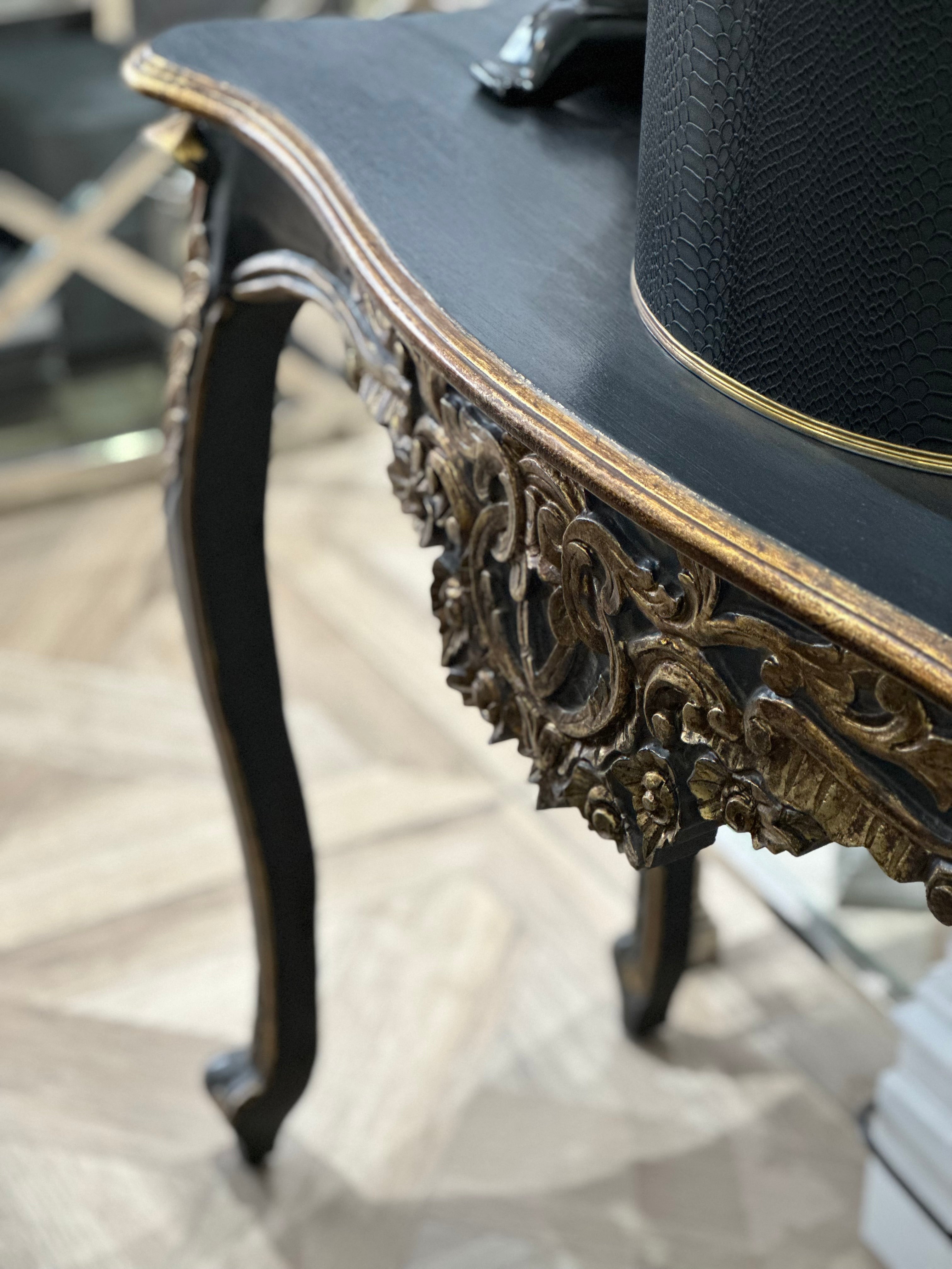 Black Wooden Console Table with Golden Detailing