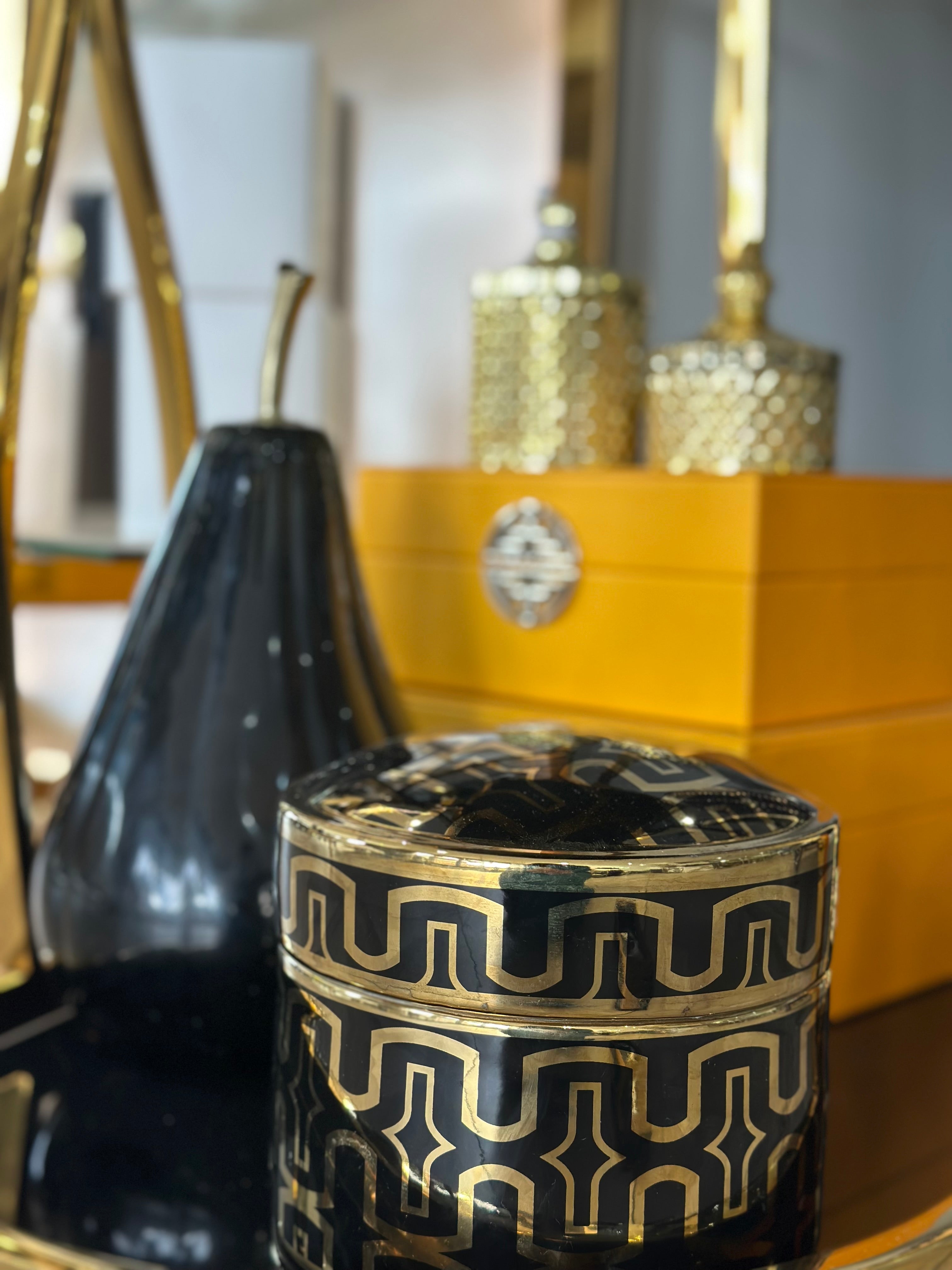 black and gold ceramic storage box