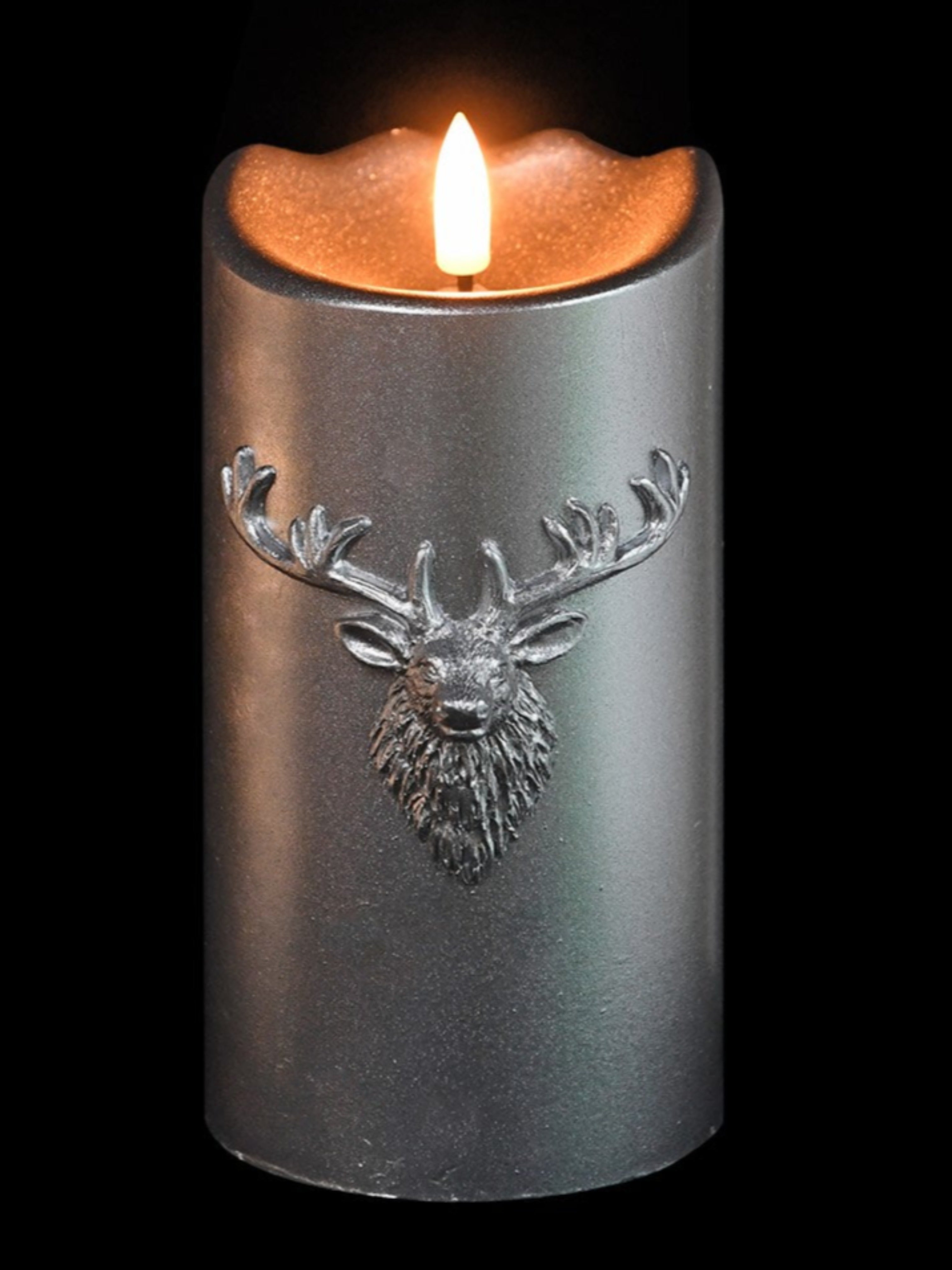 Silver LED Embossed Stag Candle
