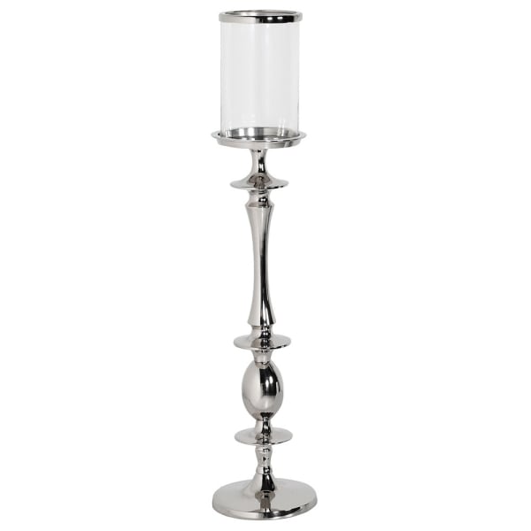 Tall Silver and Glass Candle Holder