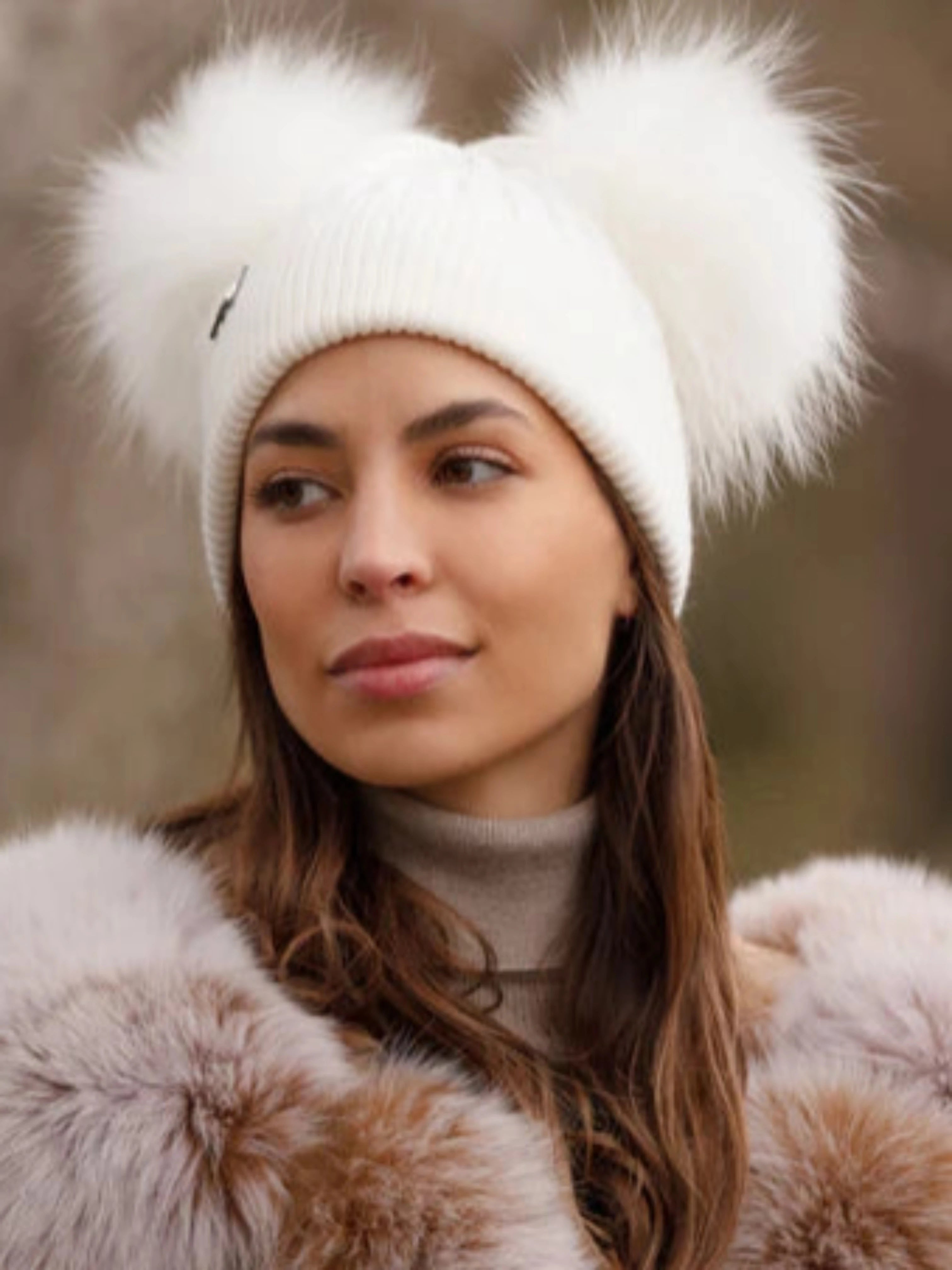 Agora Wool Double Fur Pom Pom Hat | Multiple Colours