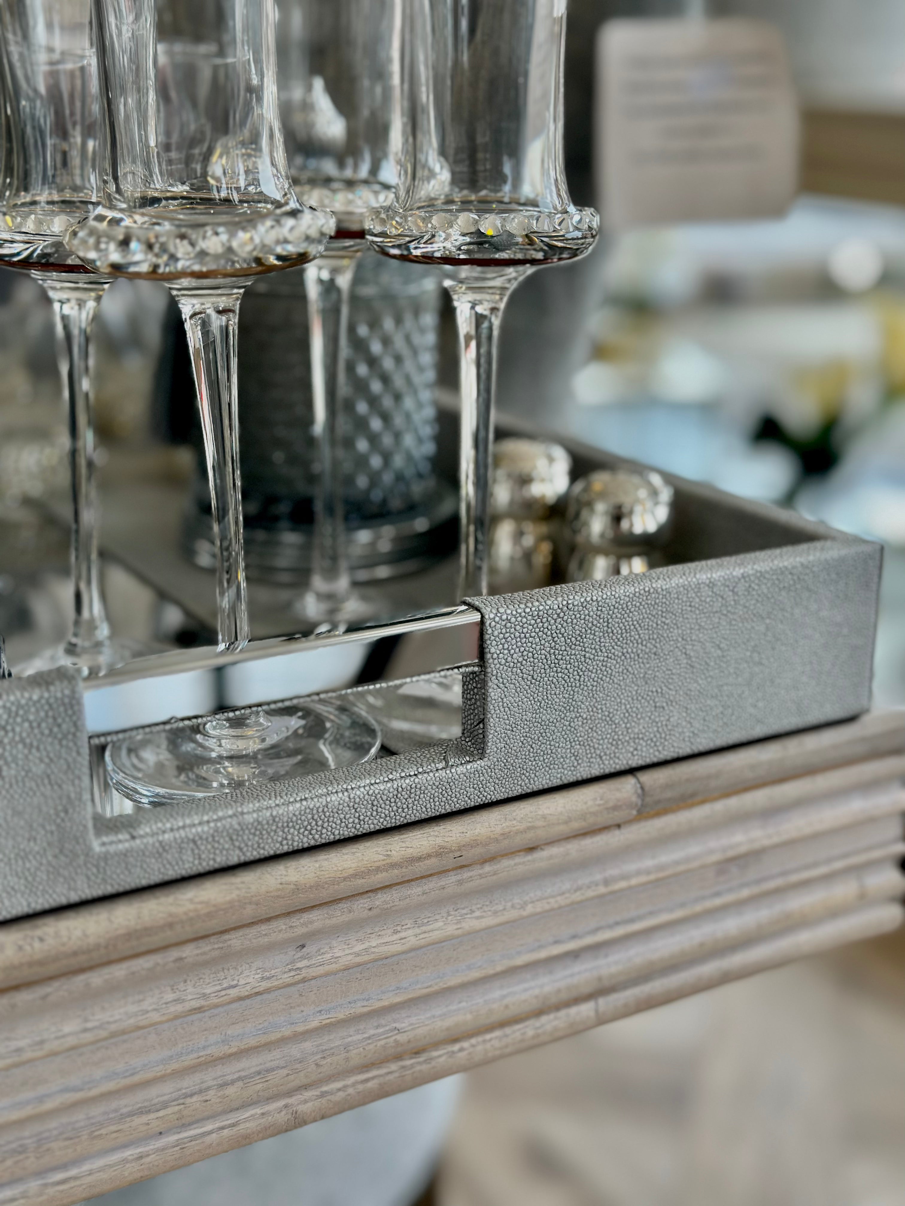 Faux Shagreen Tray with Silver Accent