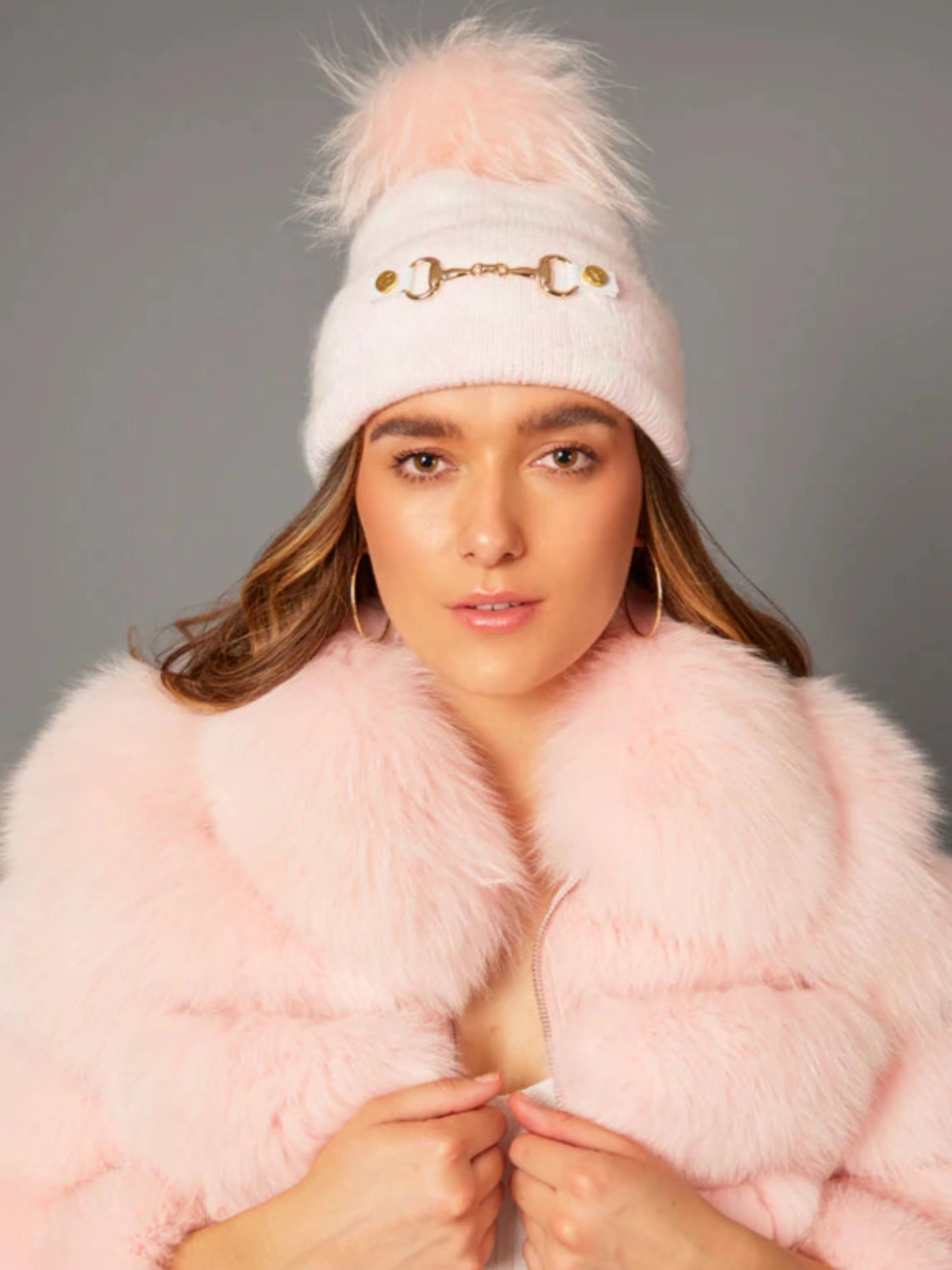 Agora Wool Houndstooth Fur Pom Pom Hat | Multiple Colours