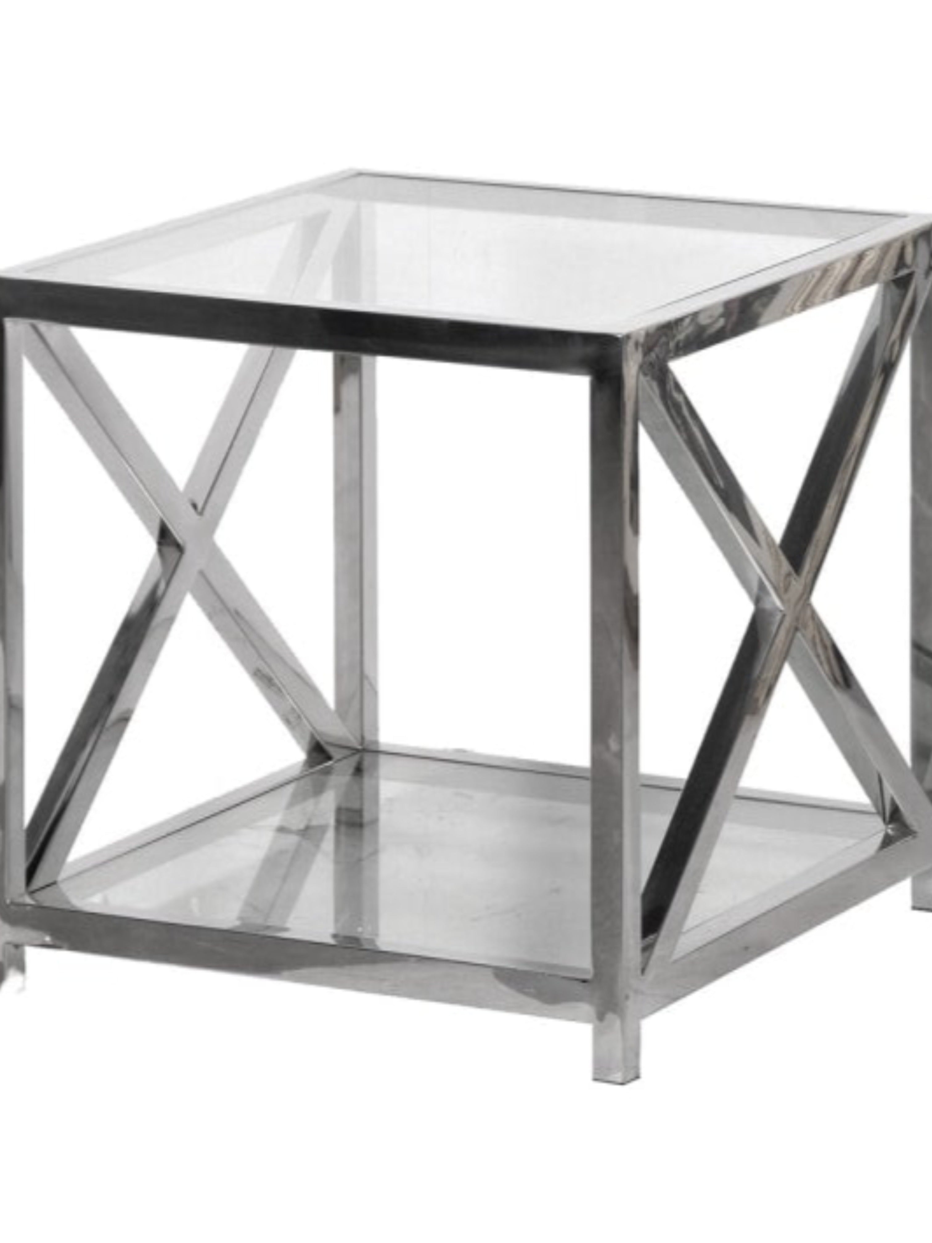 Two Tiered Glass and Steel Side Table
