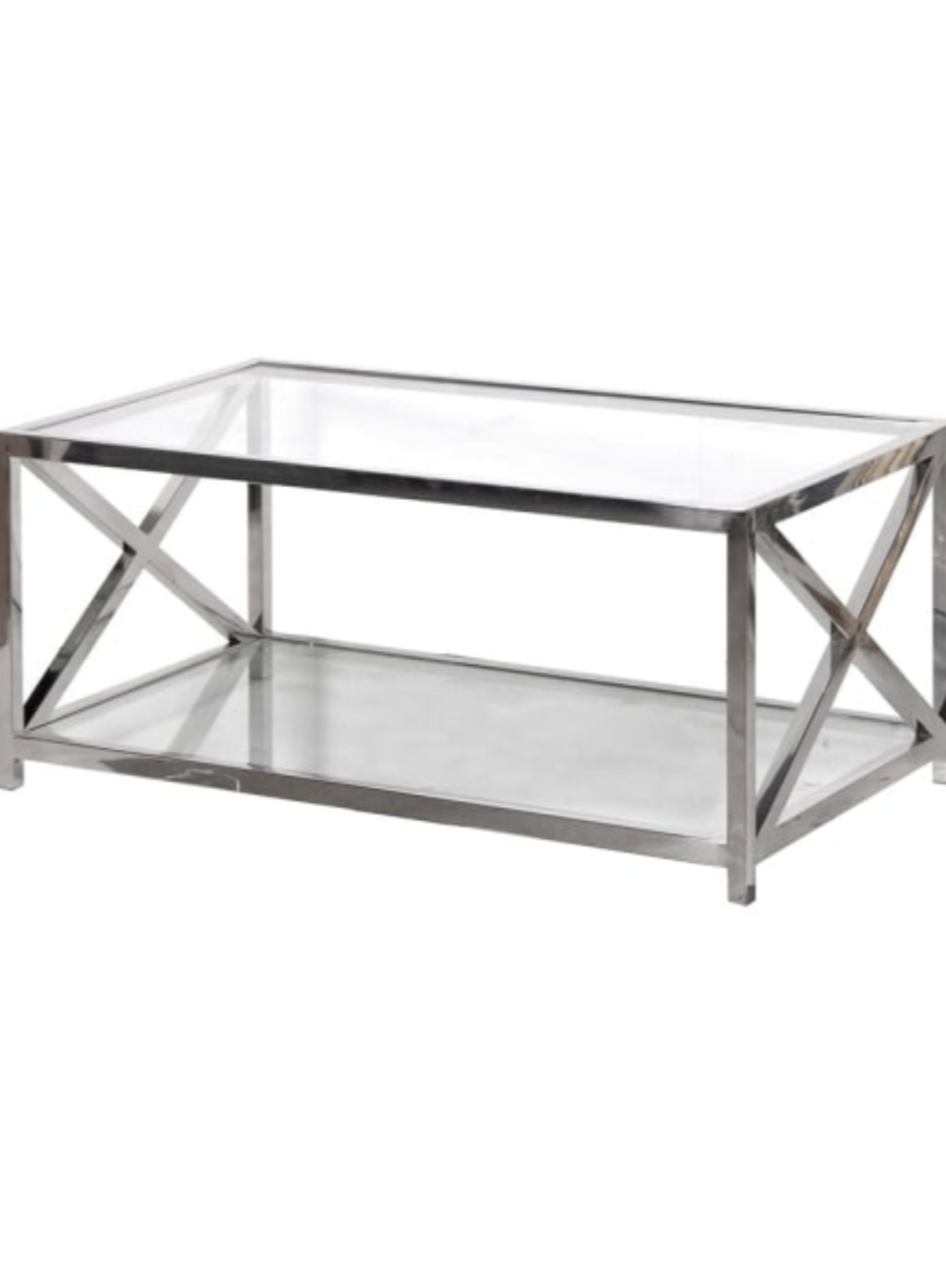 Two Tiered Glass and Steel Coffee Table