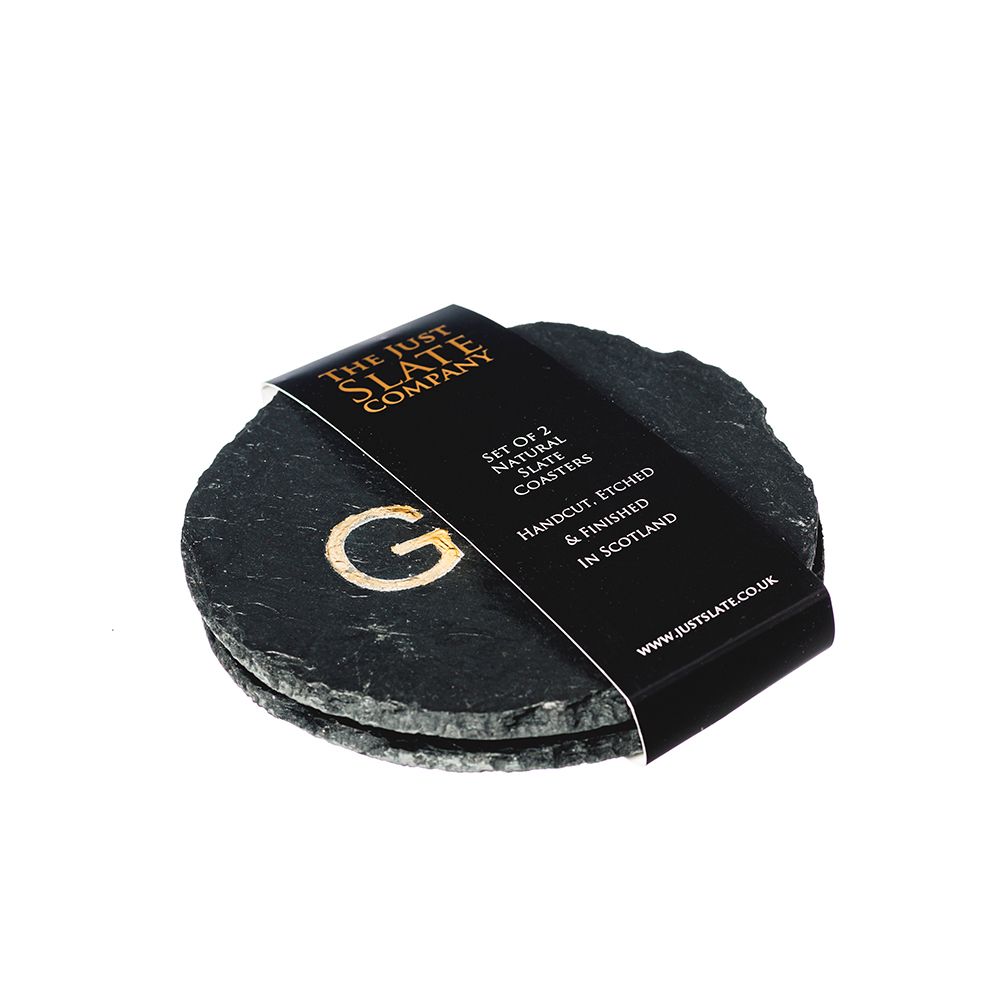 The Just Slate Company Set of Two Gold Leaf Love Gin Coasters