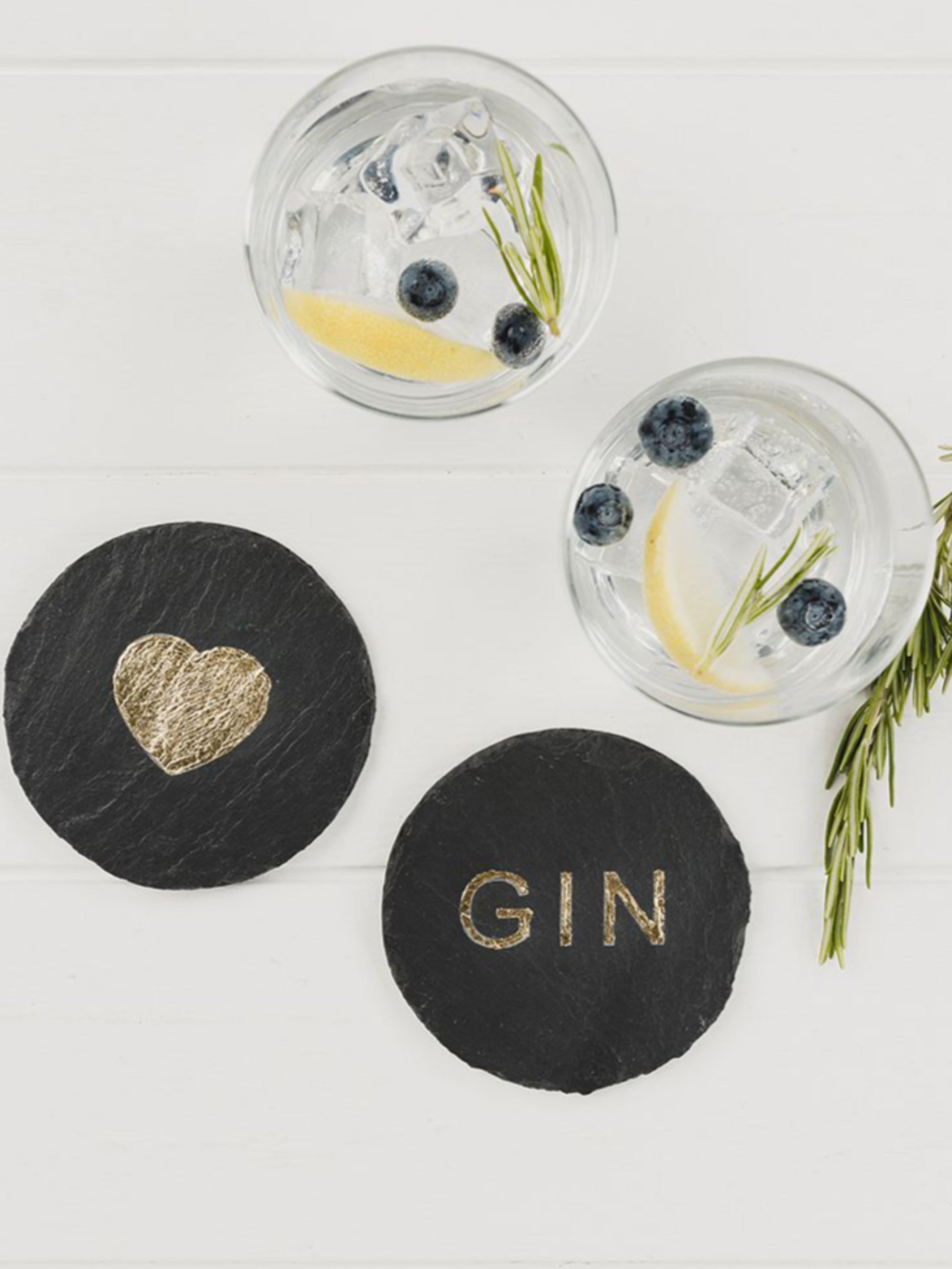 The Just Slate Company Set of Two Gold Leaf Love Gin Coasters