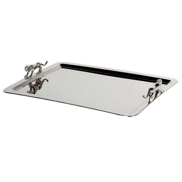 Mirrored Silver Tray with Panther Detail