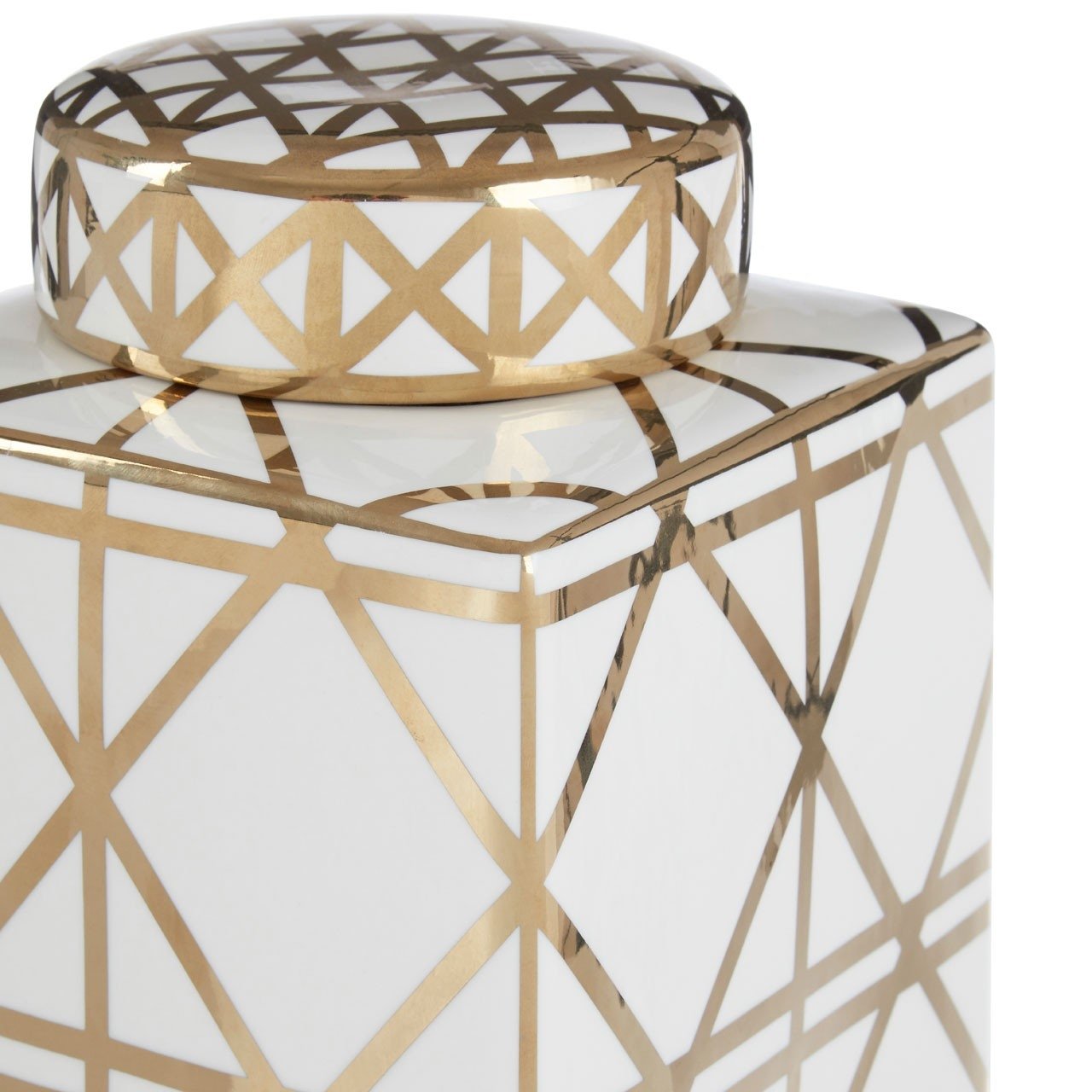 White and Gold Geometric Patterned Tea Jar