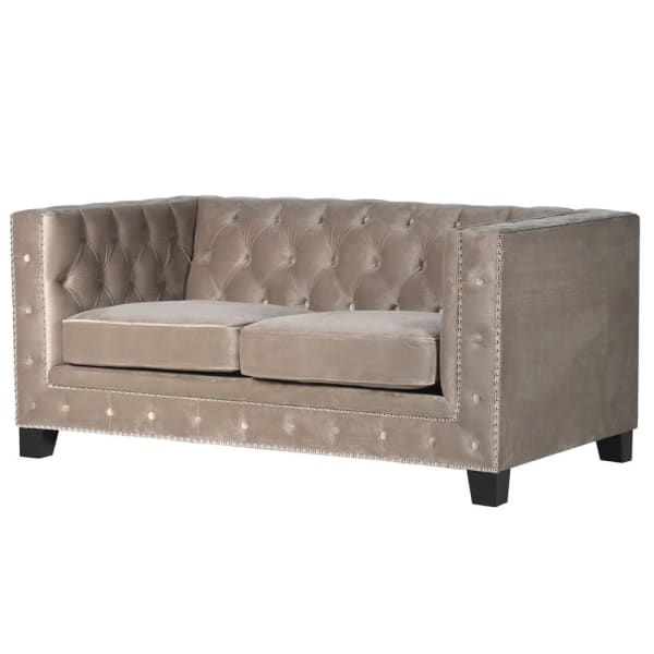 Taupe Two Seater Buttoned and Studded Sofa
