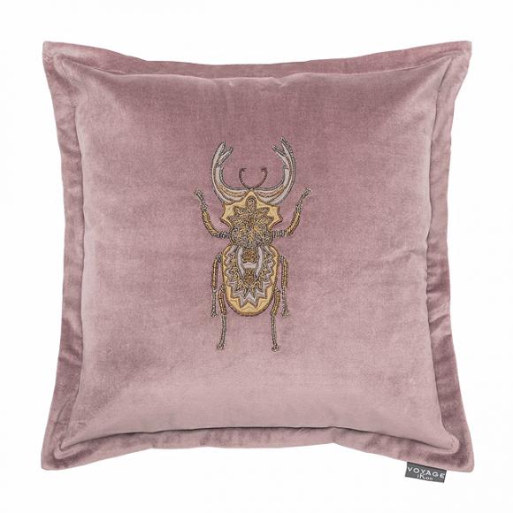 Voyage Maison Blush Velvet Cushion with Beaded Embroidered Beetle Design