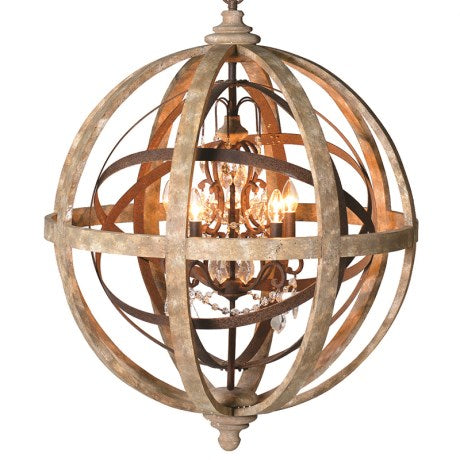 Wooden Globe with Crystals Chandelier
