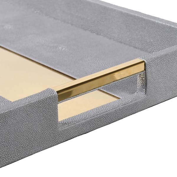 Faux Shagreen Tray with Gold Accent
