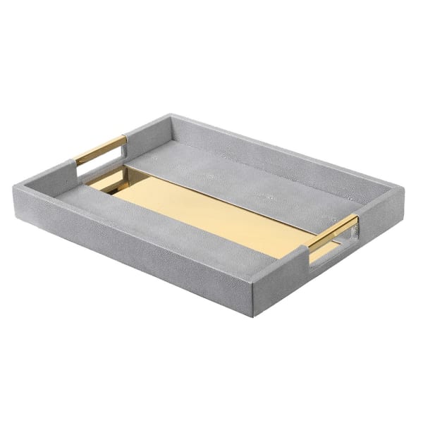 Faux Shagreen Tray with Gold Accent