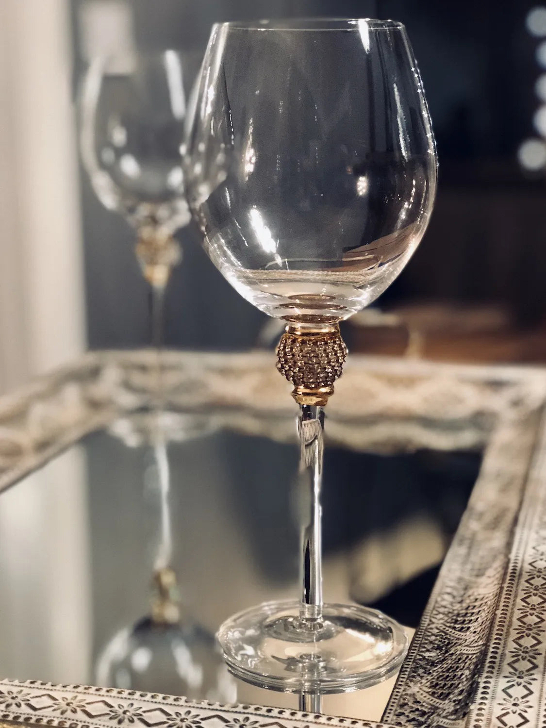Gold Diamanté Ball Red Wine Glass