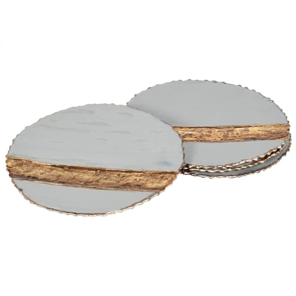 Set of Four Grey Enamel Coasters with Gold Detailing