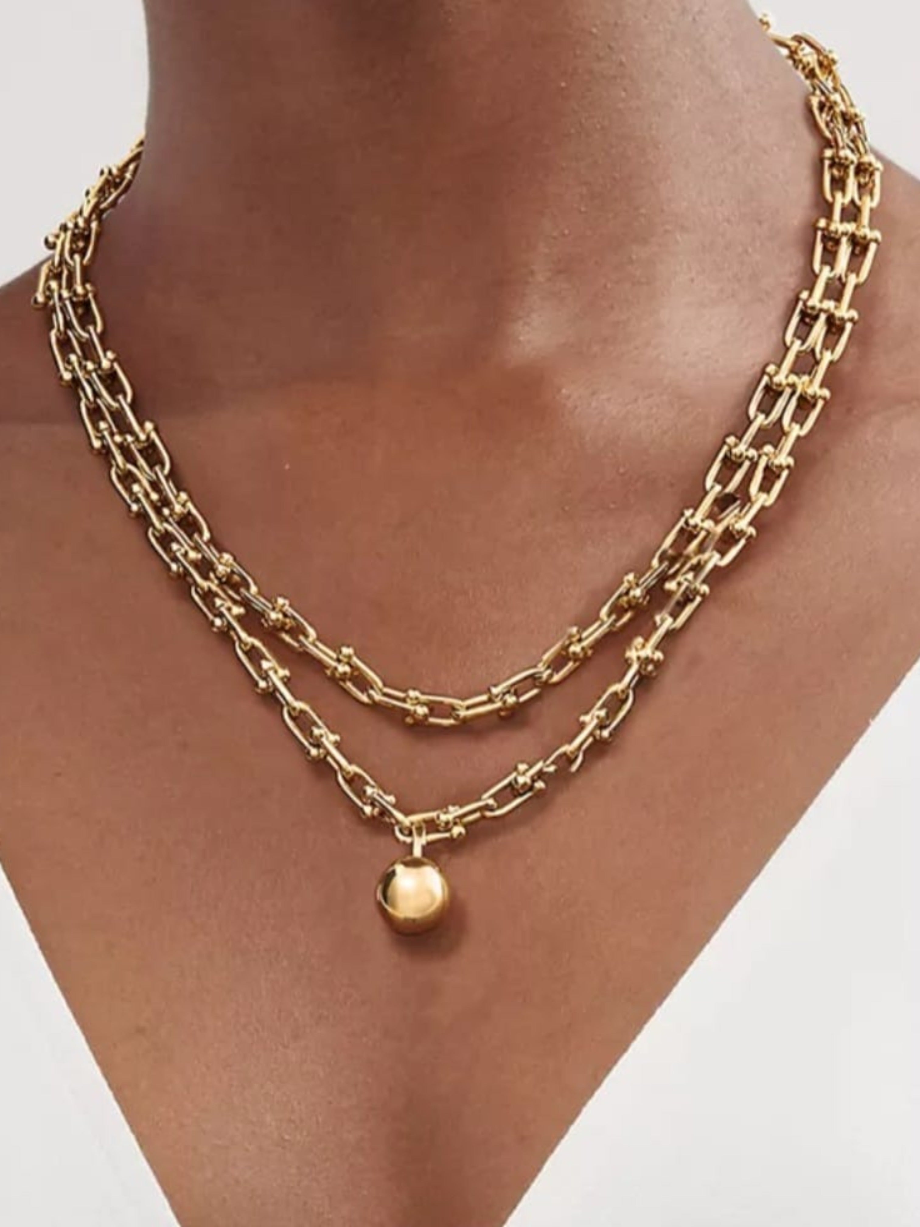 Gold Plated Chain Necklace with Ball Pendent