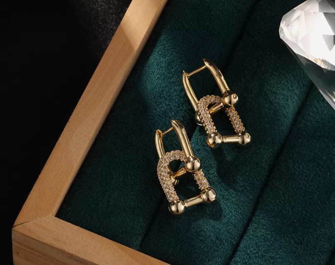 Gold Plated Diamante Chain Link Drop Earrings