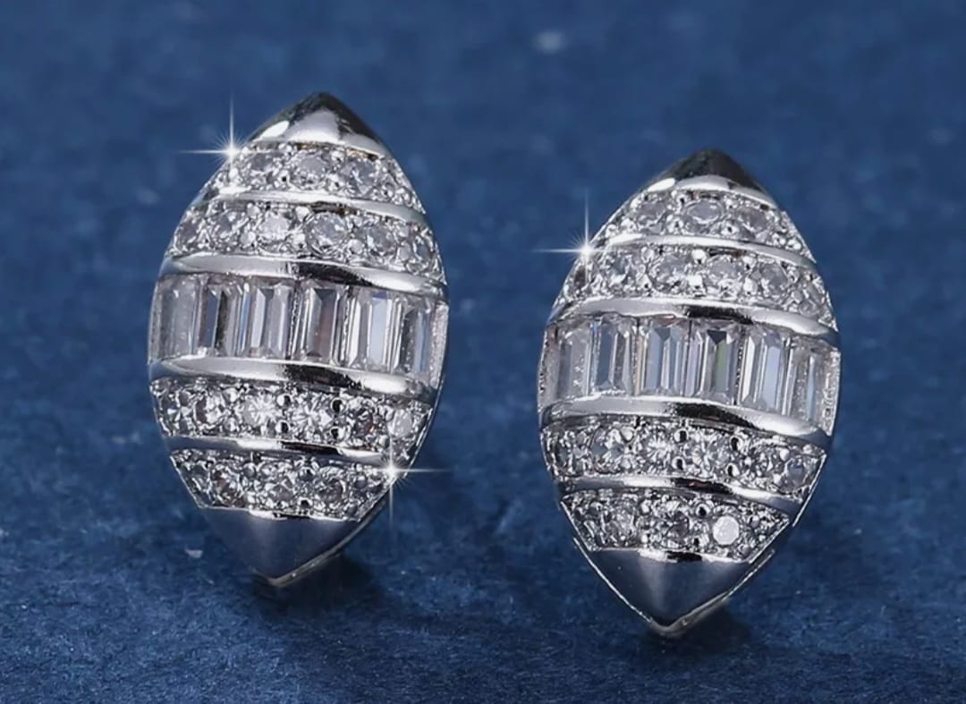 Silver Plated Almond Diamante Earrings