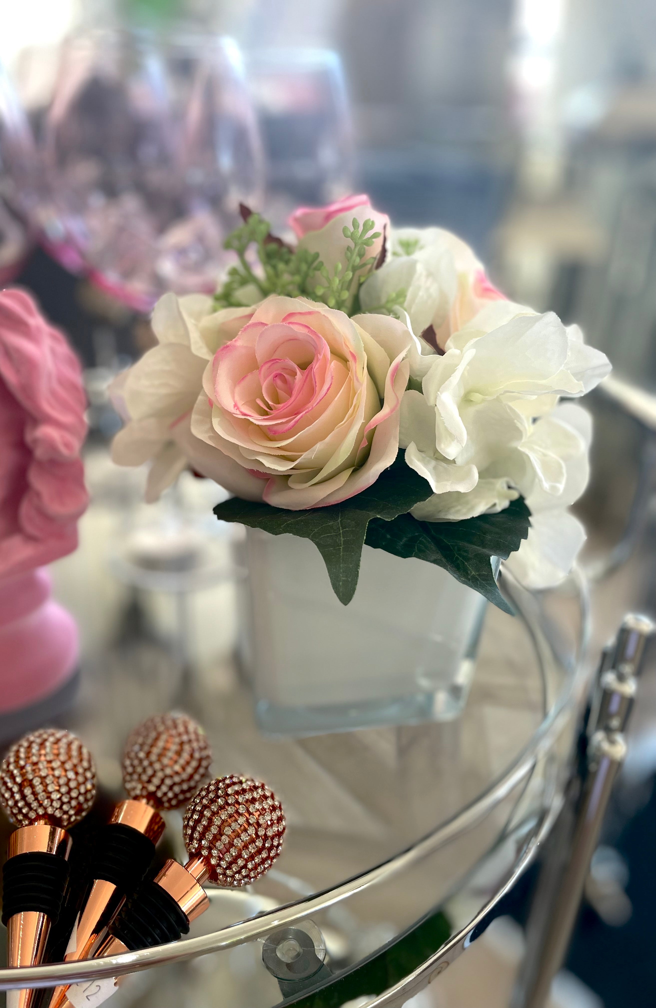 Faux Rose and Hydrangea Small Arrangement