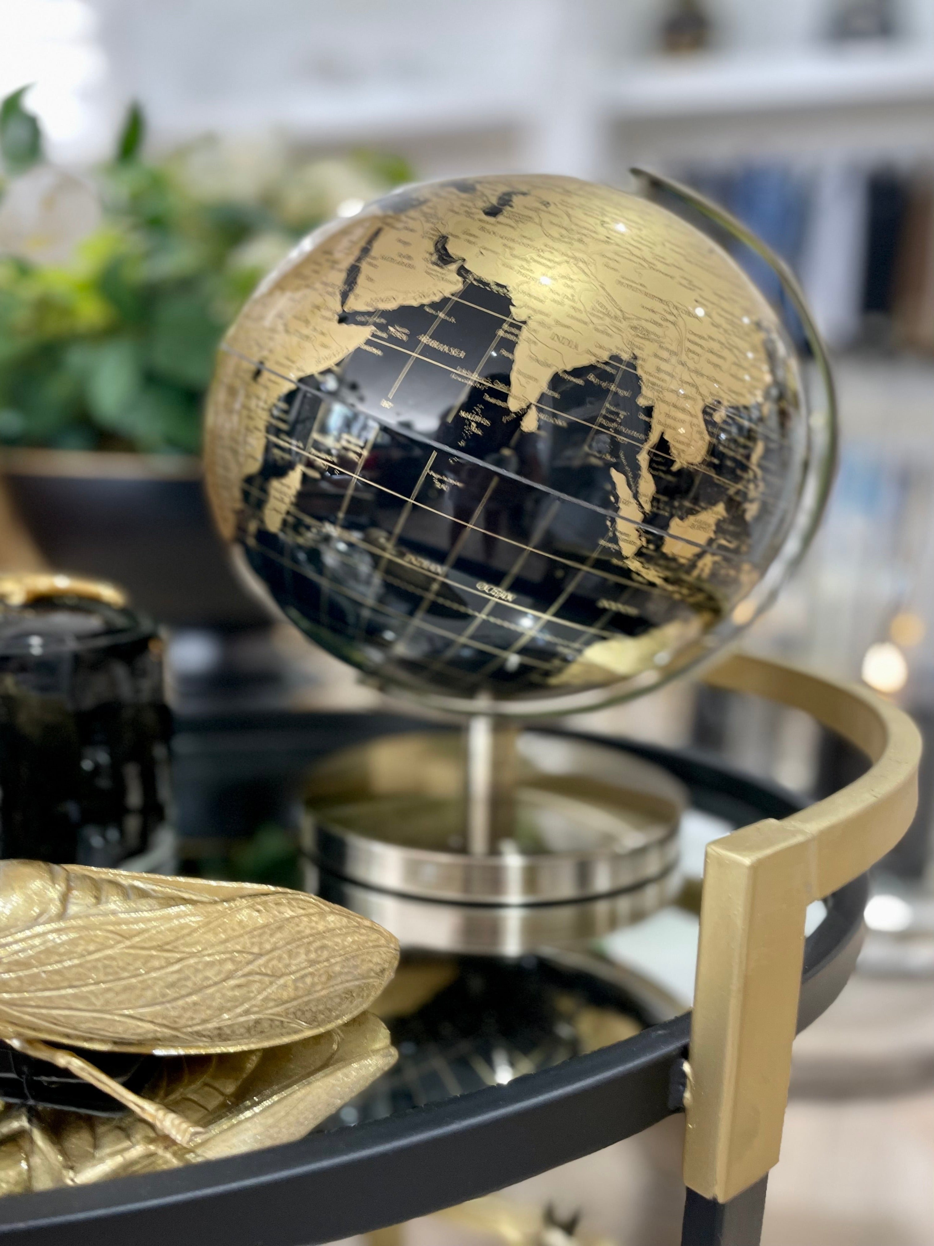 Black and Gold Decorative World Globe