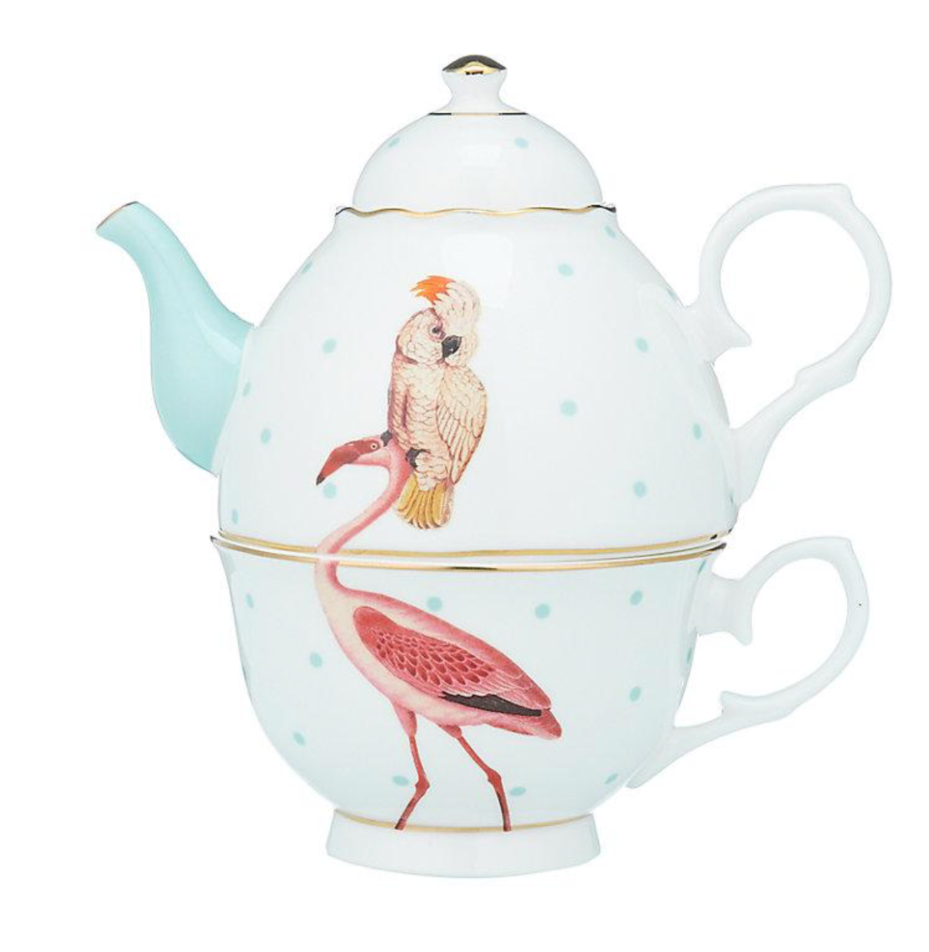 Yvonne Ellen Parrot and Flamingo Tea For One China Set