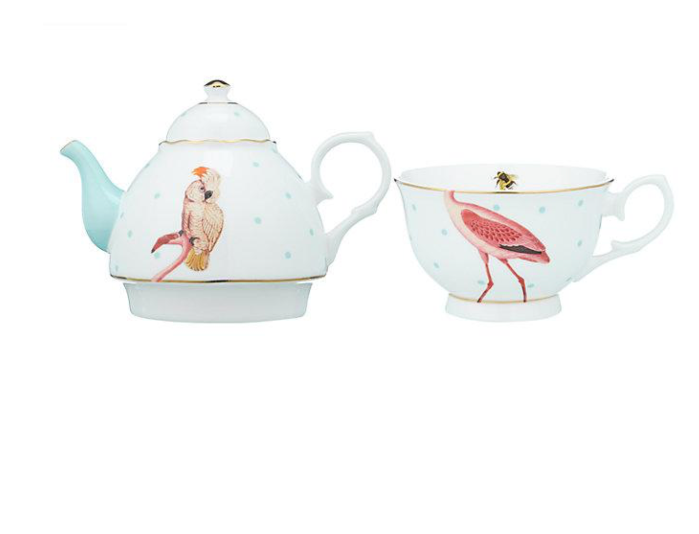 Yvonne Ellen Parrot and Flamingo Tea For One China Set
