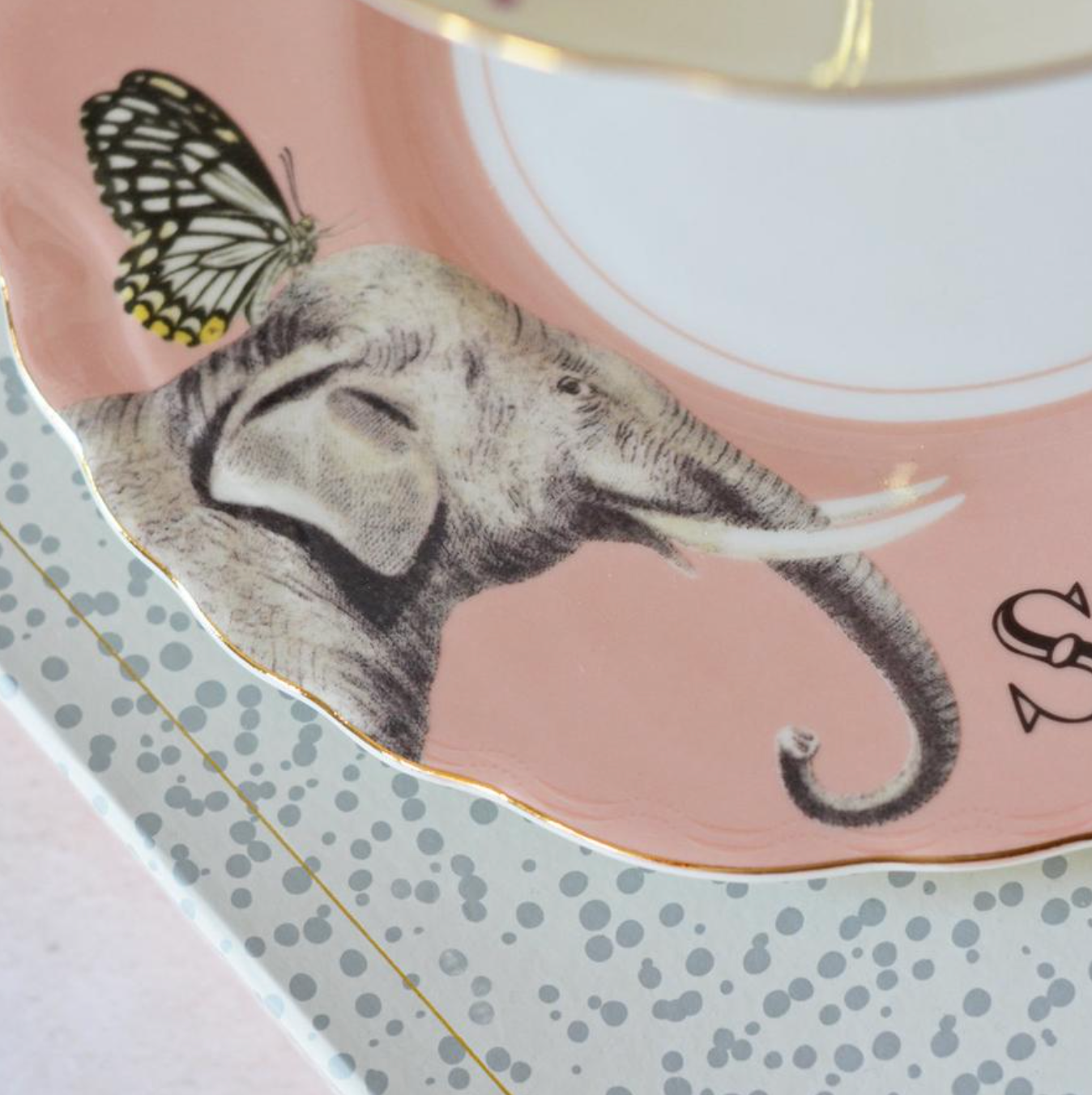 Yvonne Ellen Elephant and Parrot Two Tier China Cake Stand