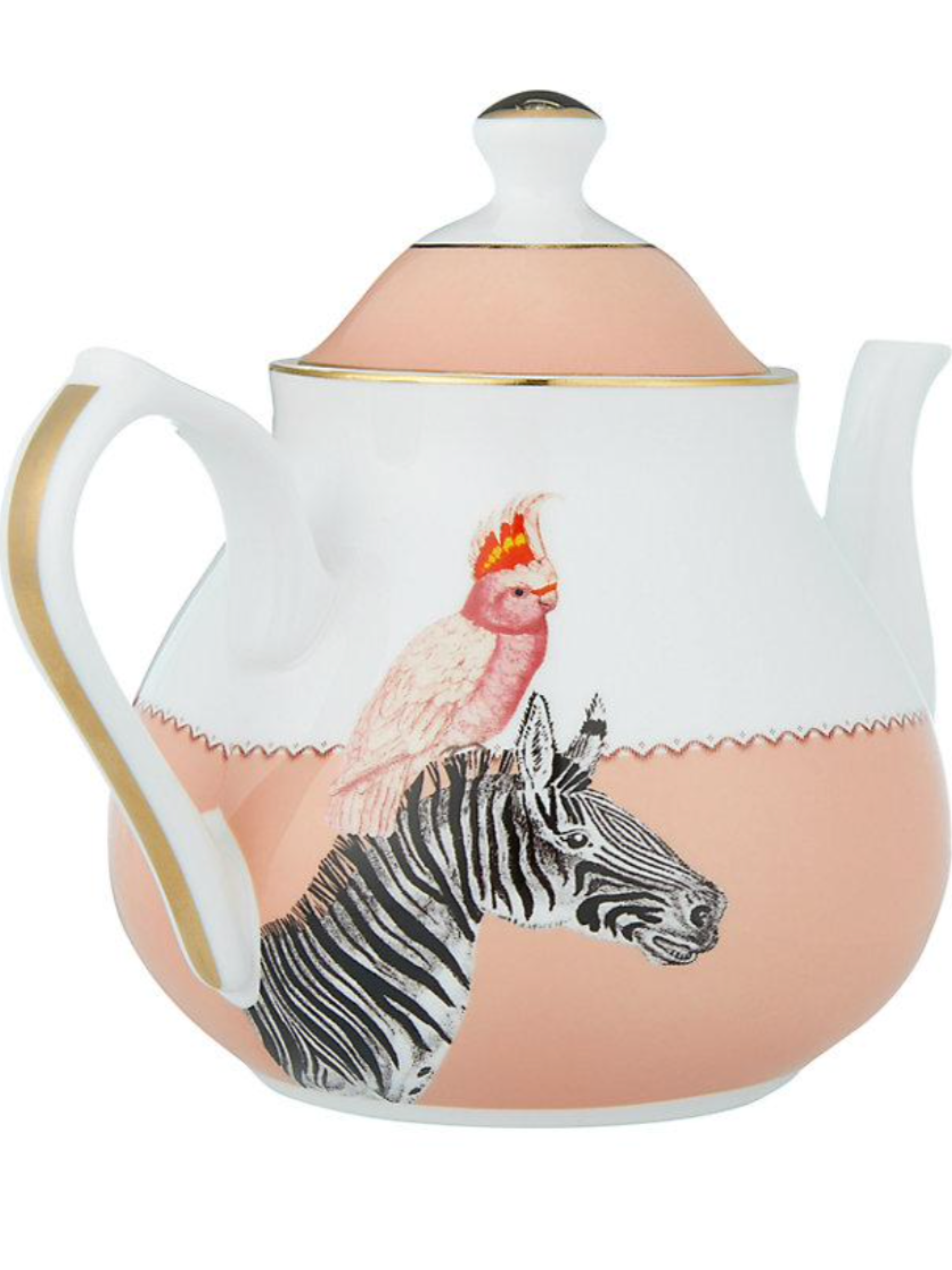 Yvonne Ellen Rose Pink Zebra and Cockatoo China Teapot